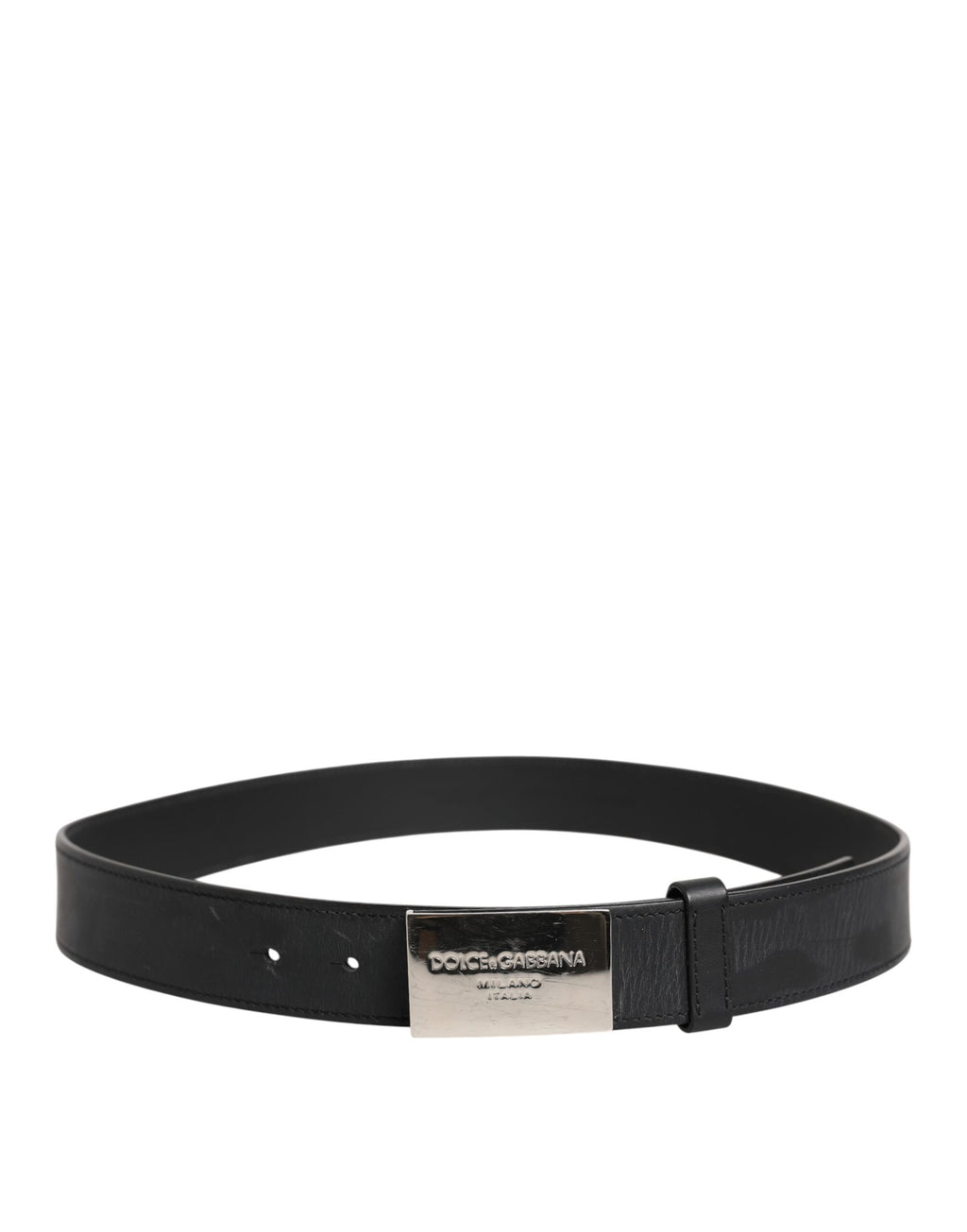 Black Leather Classic Metal Logo Buckle Belt