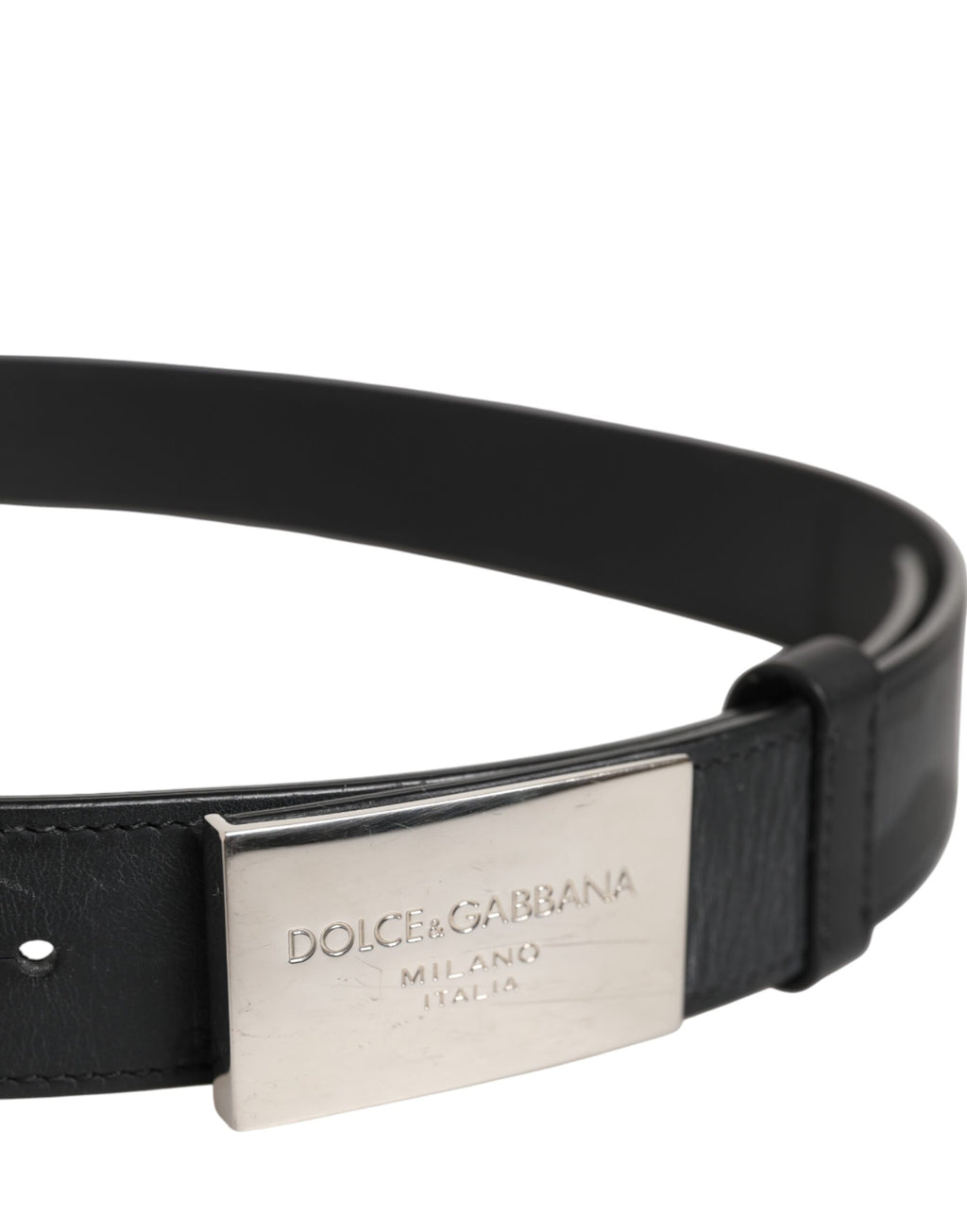 Black Leather Classic Metal Logo Buckle Belt