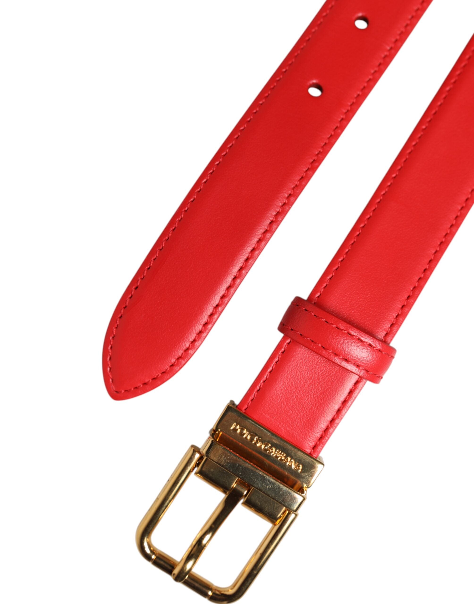 Red Leather Gold Metal Buckle Cintura Belt