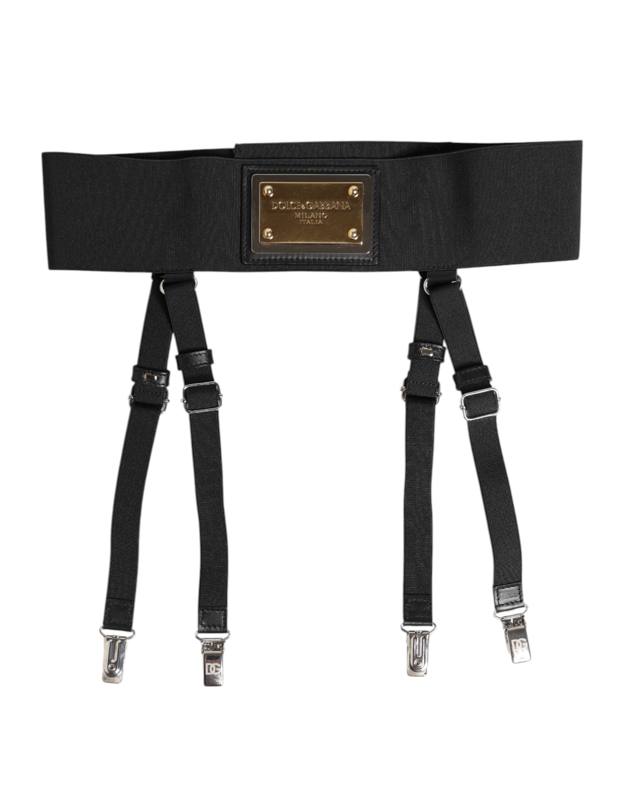 Black Leather Logo Wide Waist Belt Suspender