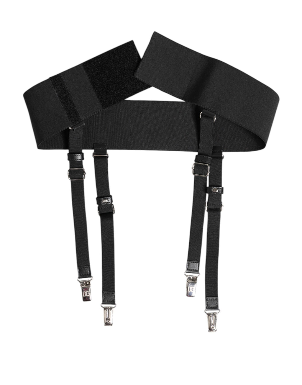 Black Leather Logo Wide Waist Belt Suspender