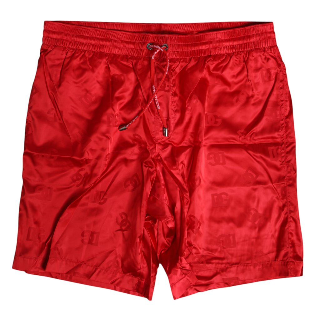 Red Nylon Drawstring Beachwear Shorts Swimwear