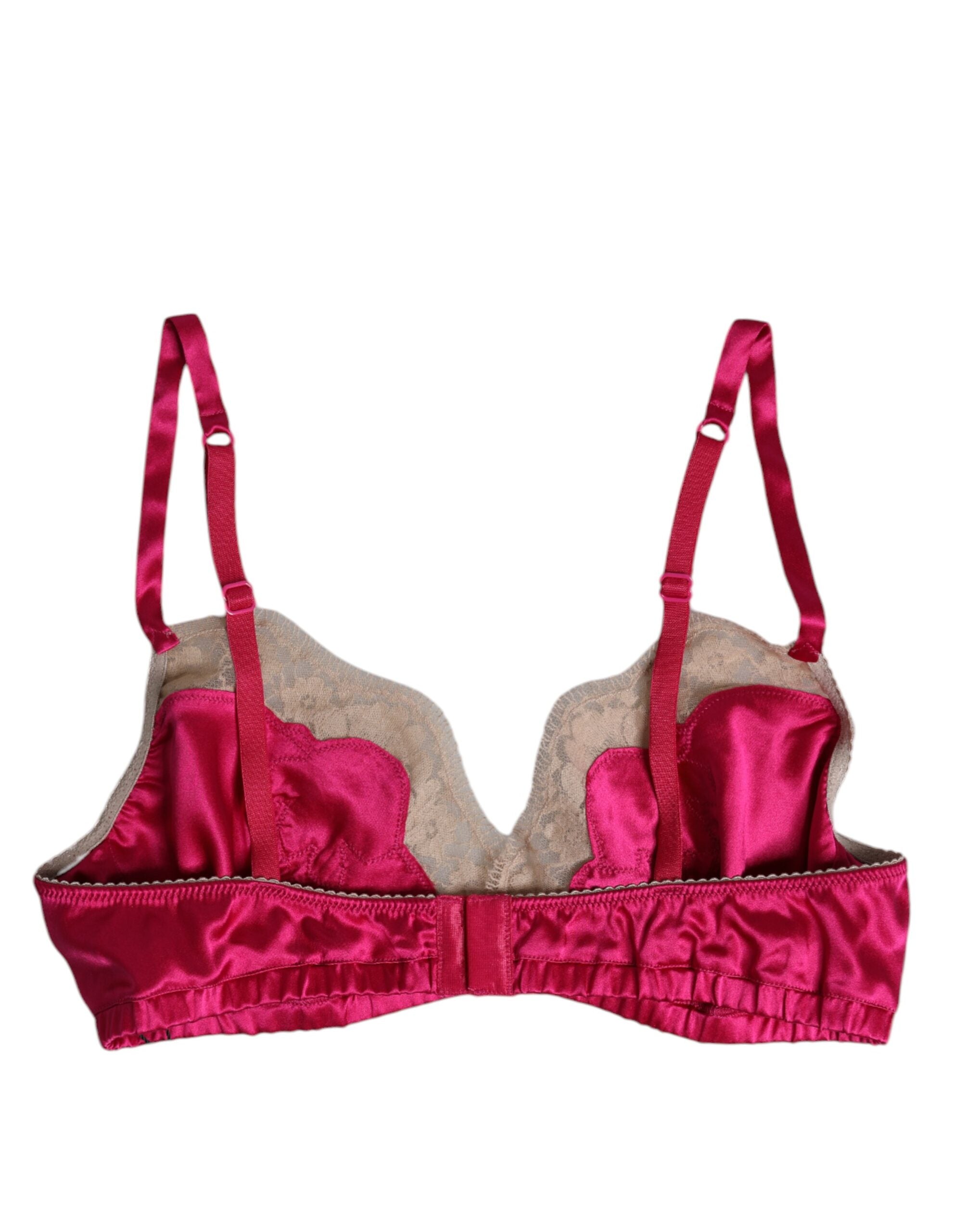 Magenta Floral Lace Silk Non Wire Bra Underwear