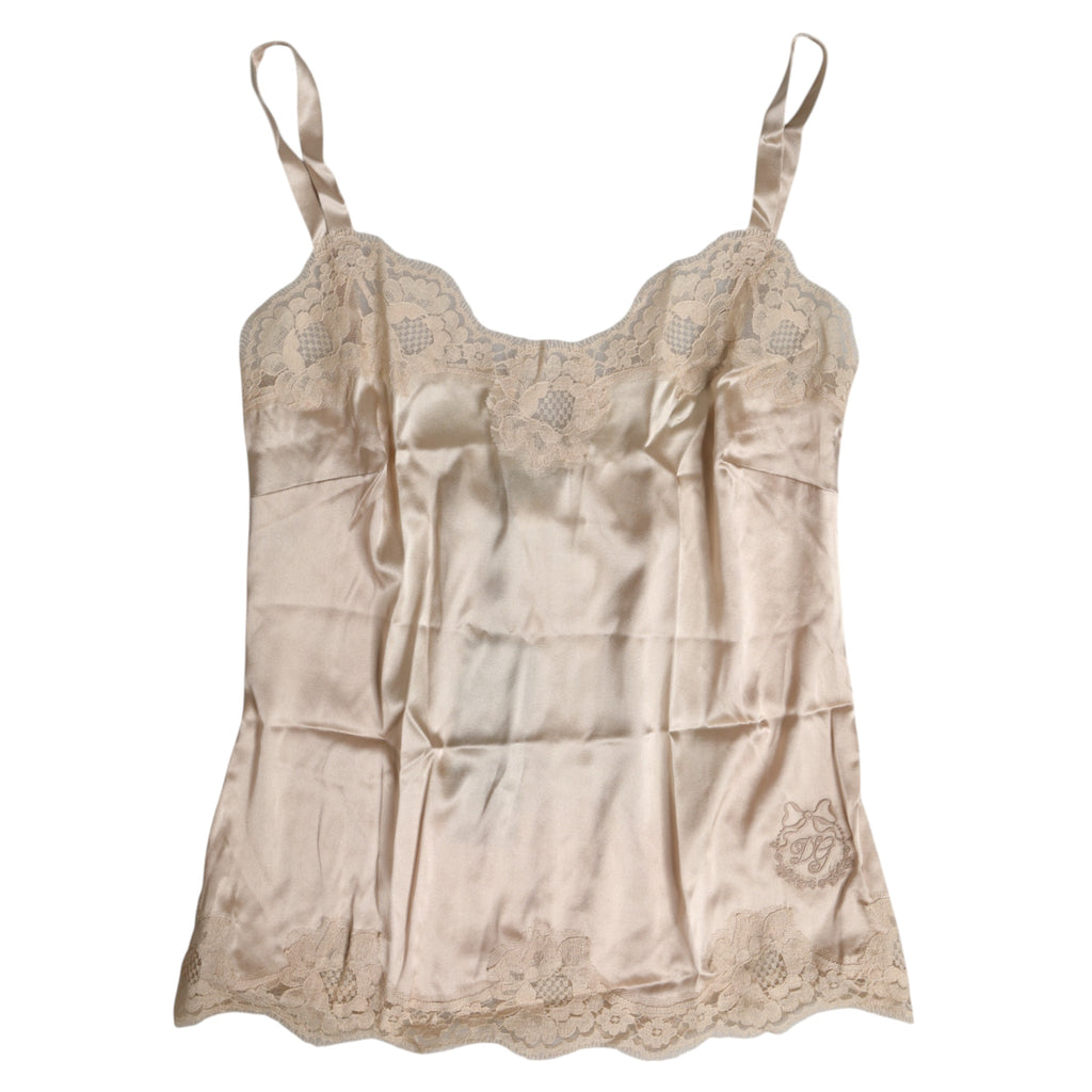 Beige Lace Silk Satin Tank Lingerie Underwear