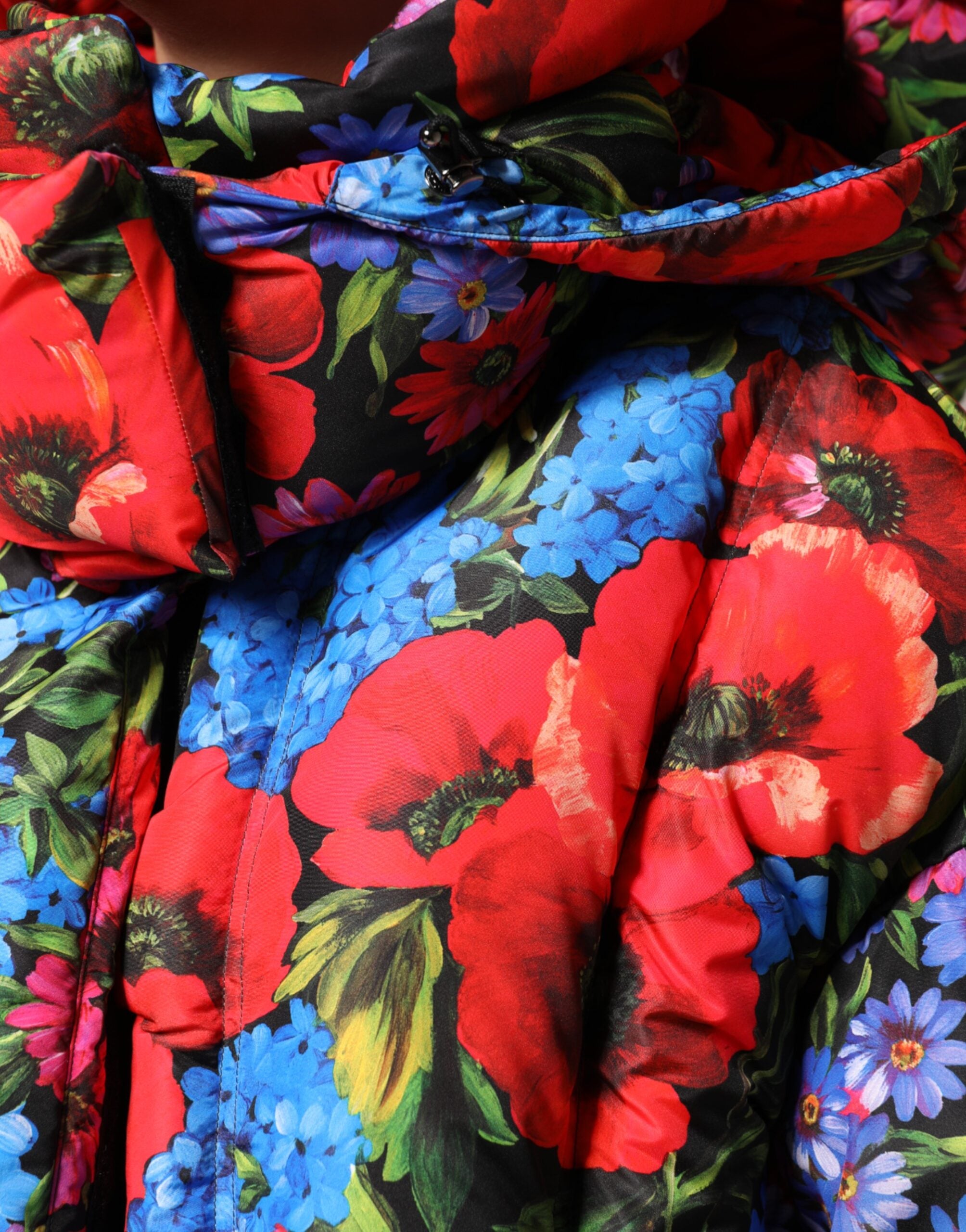 Multicolor Floral Hooded Puffer Coat Jacket