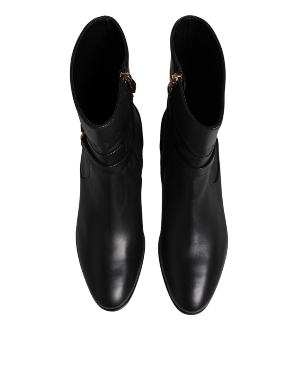 Black Leather Flats Logo Short Boots Shoes