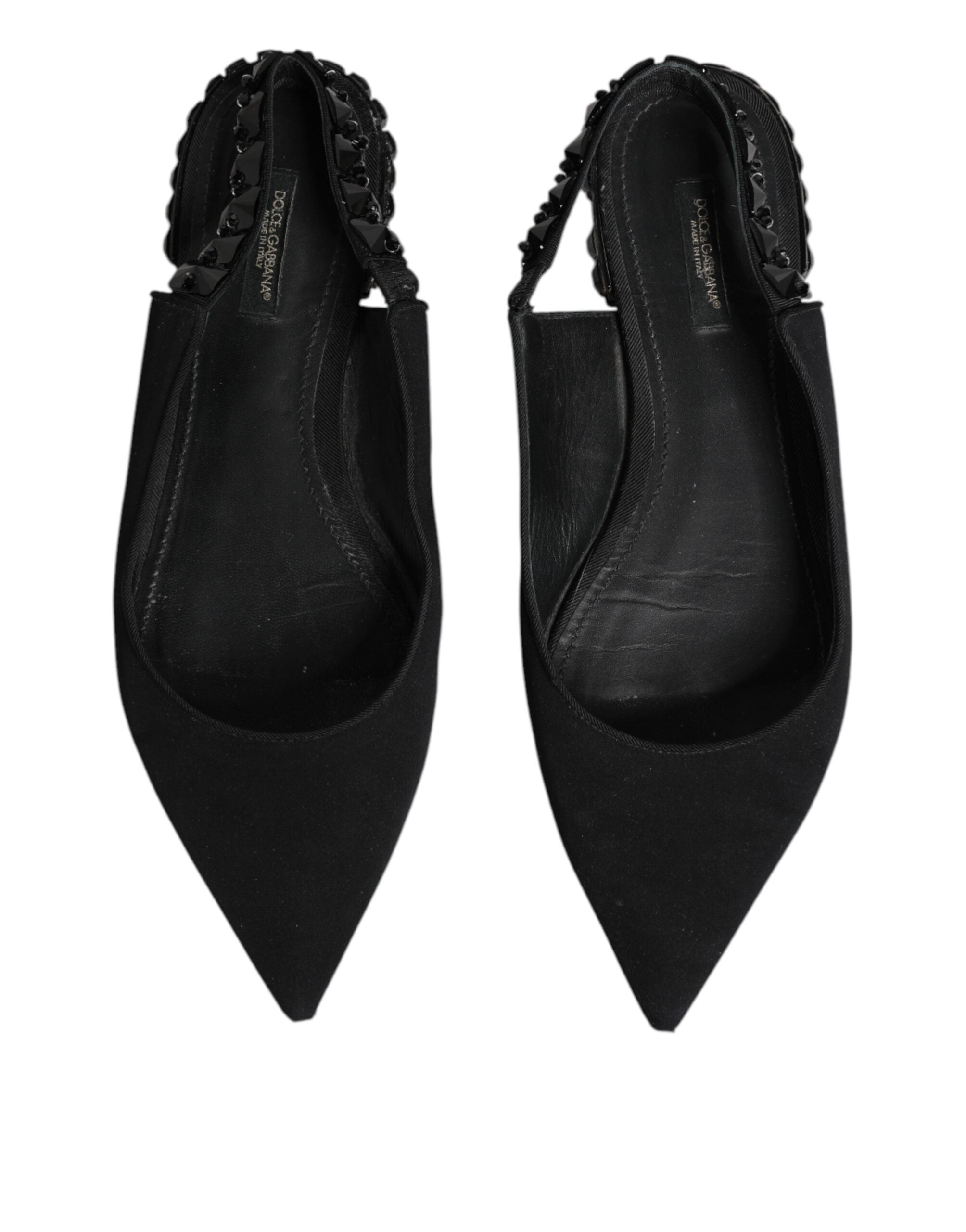 Black Crystal Charmeuse Slingback Shoes