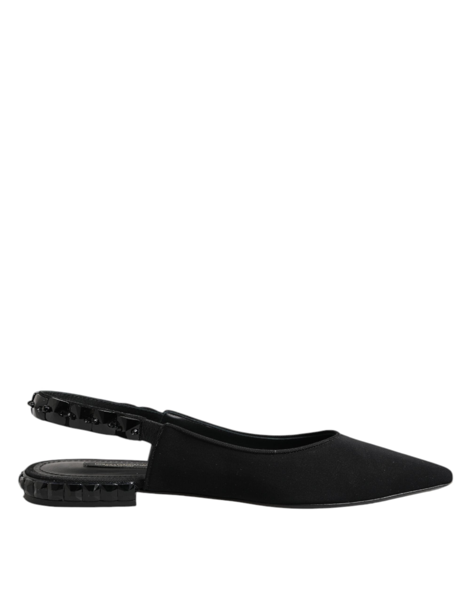 Black Crystal Charmeuse Slingback Shoes