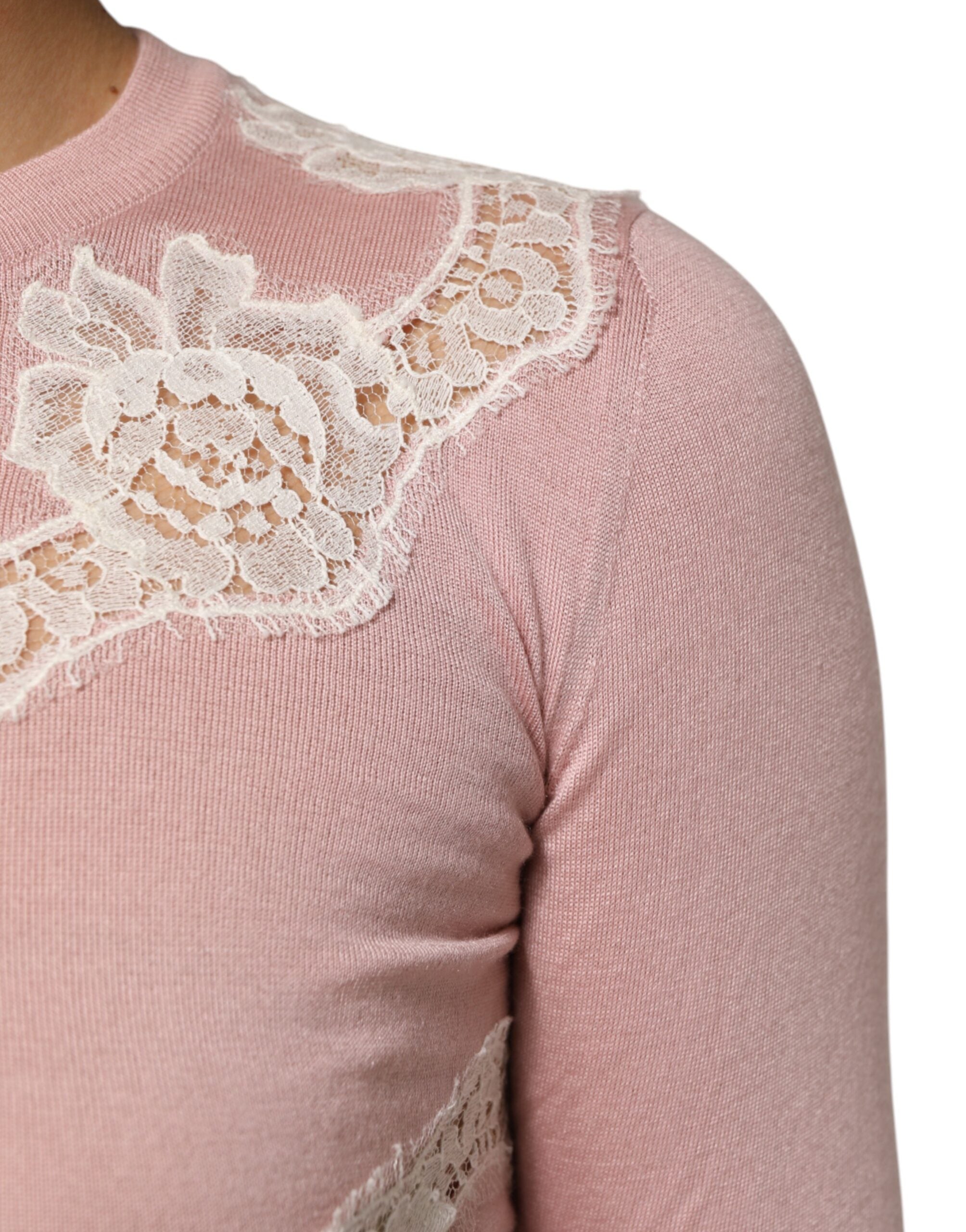 Pink Floral Lace Detailing Cardigan Sweater