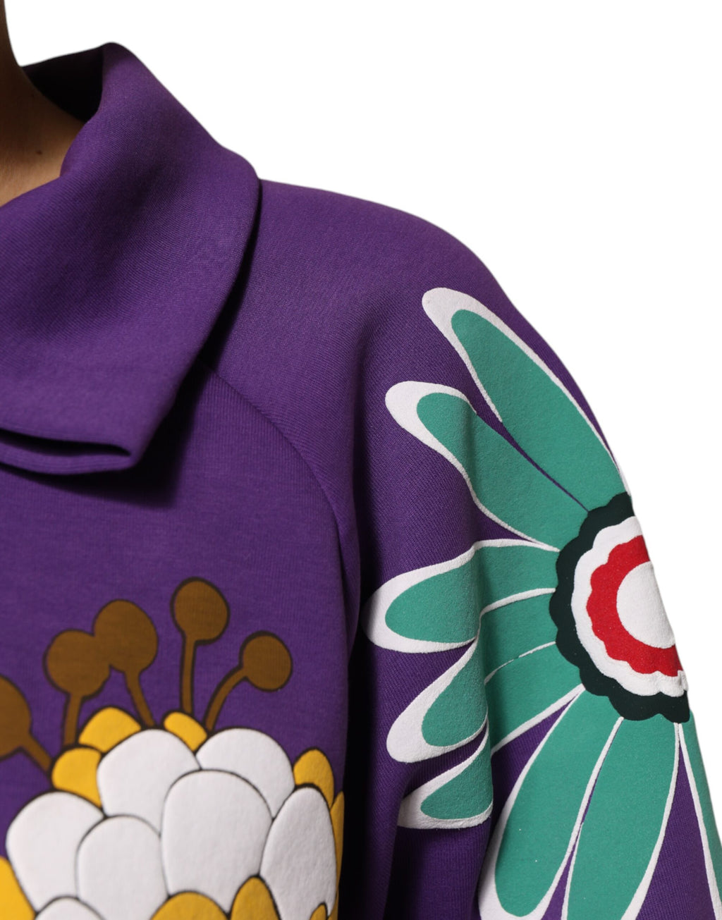 Purple Floral Print Cotton Long Sleeves Top