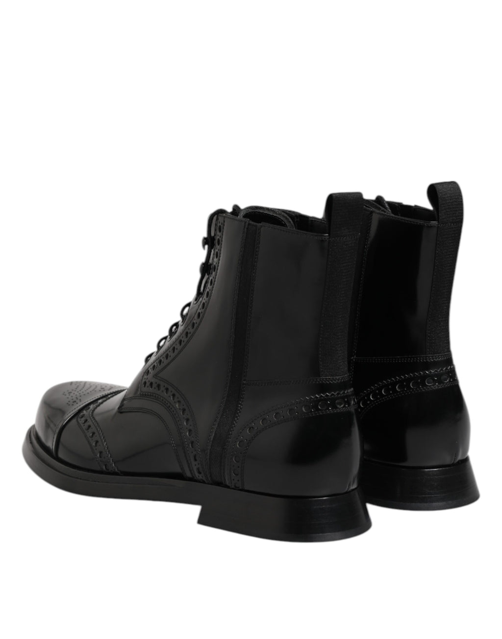 Black Leather Lace Up Mid Calf Boots Shoes