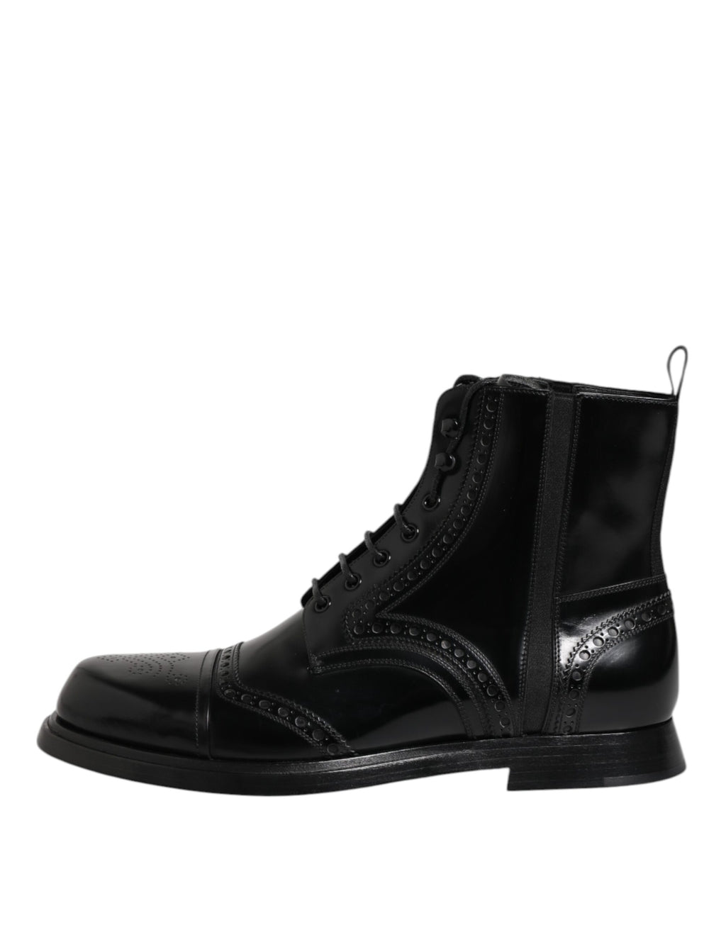 Black Leather Lace Up Mid Calf Boots Shoes
