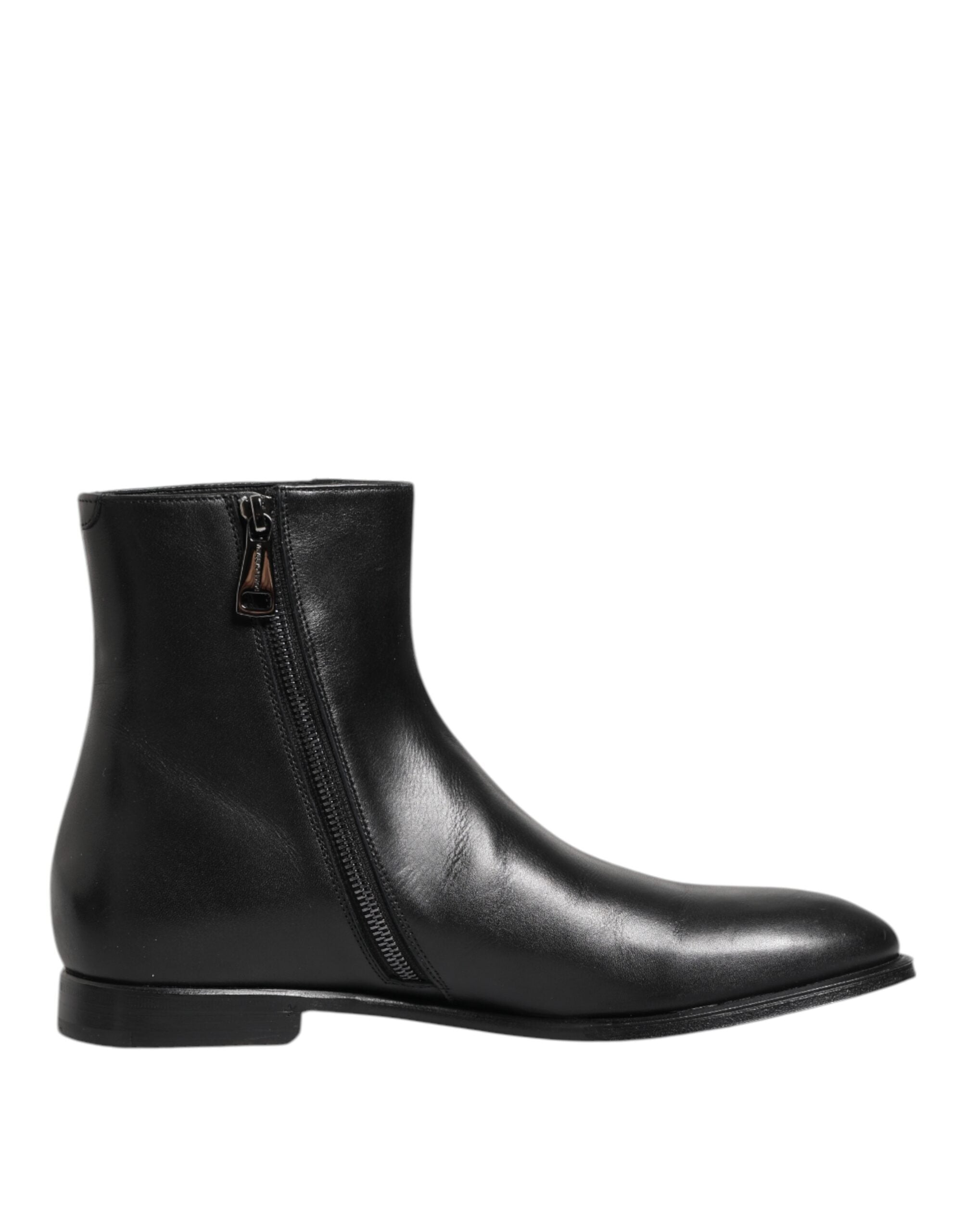Black Leather Mid Calf Men Boots Shoes