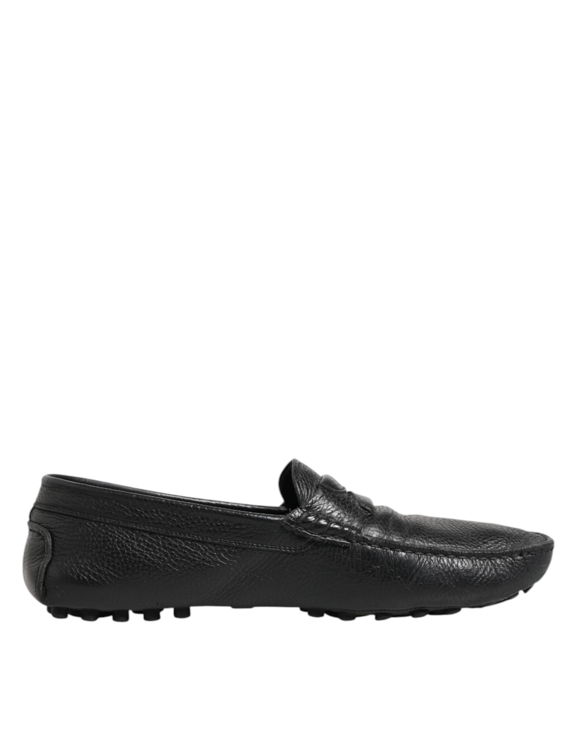 Black Leather Slip On Mocassin Loafer Shoes