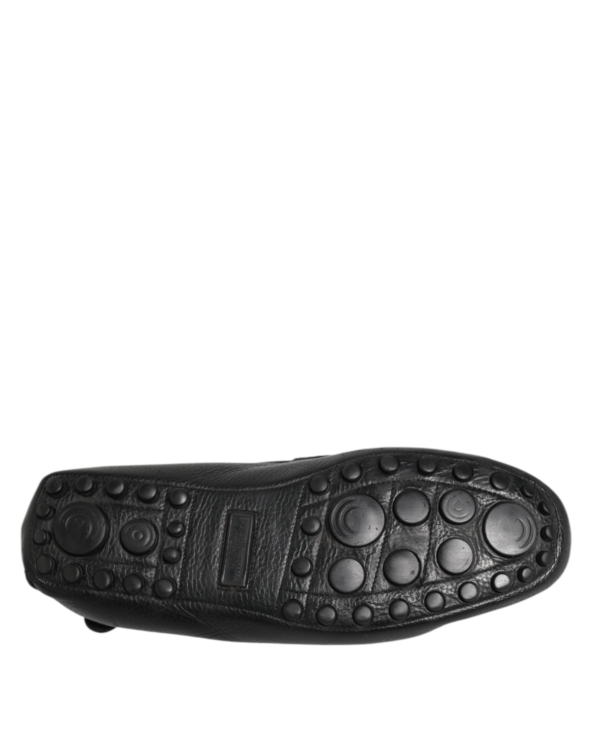 Black Leather Slip On Mocassin Loafer Shoes