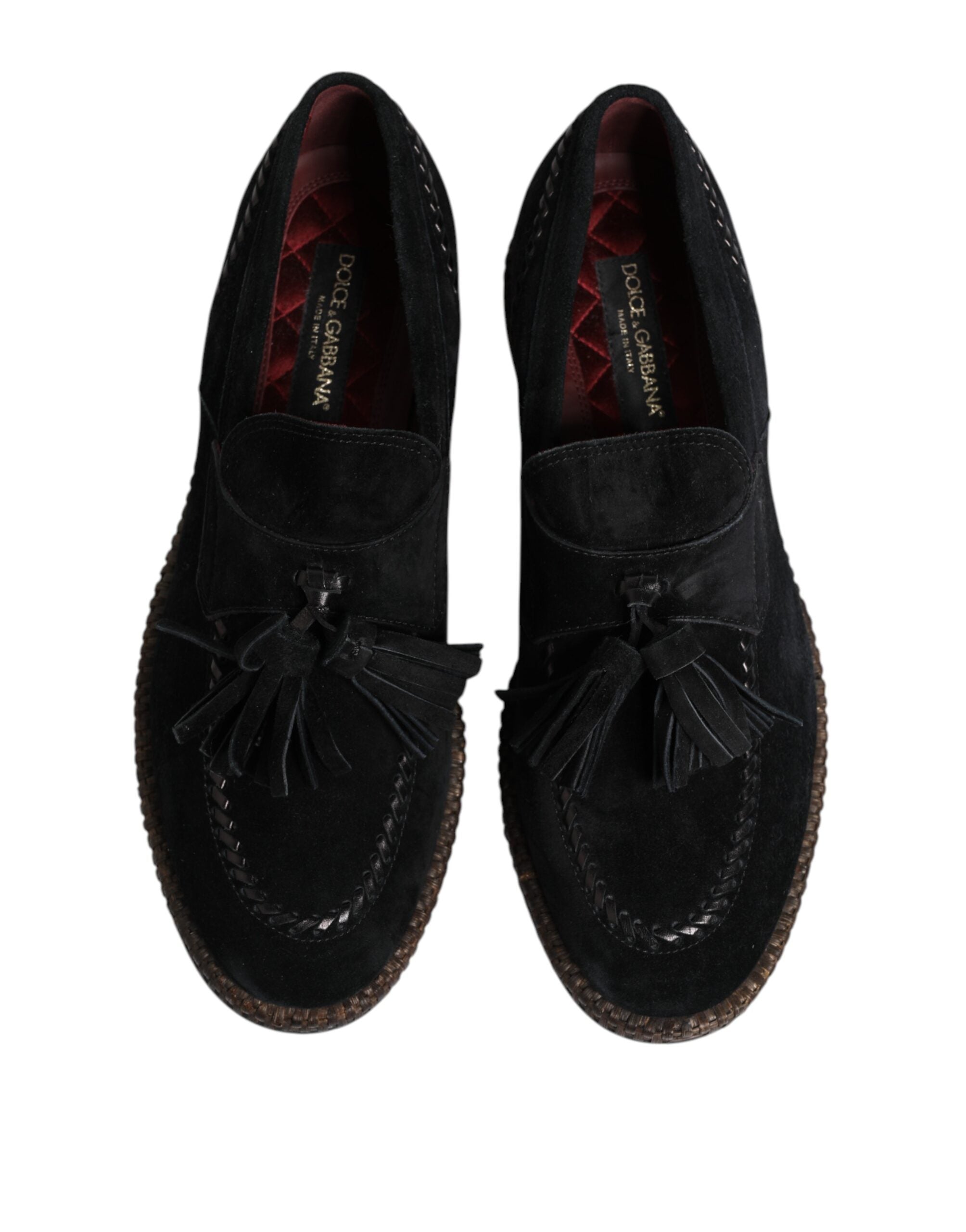 Black Suede Tassel Embellished Loafers Shoes