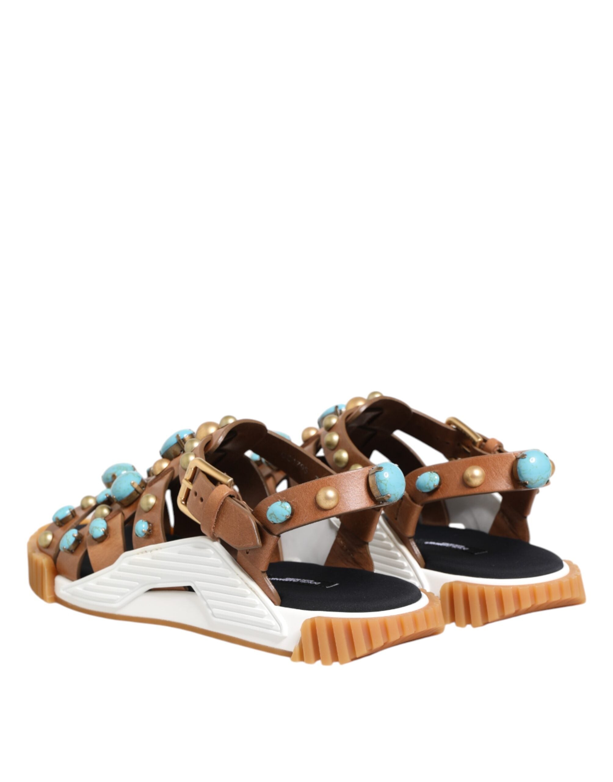 Brown Leather Studded Slides Sandals Shoes