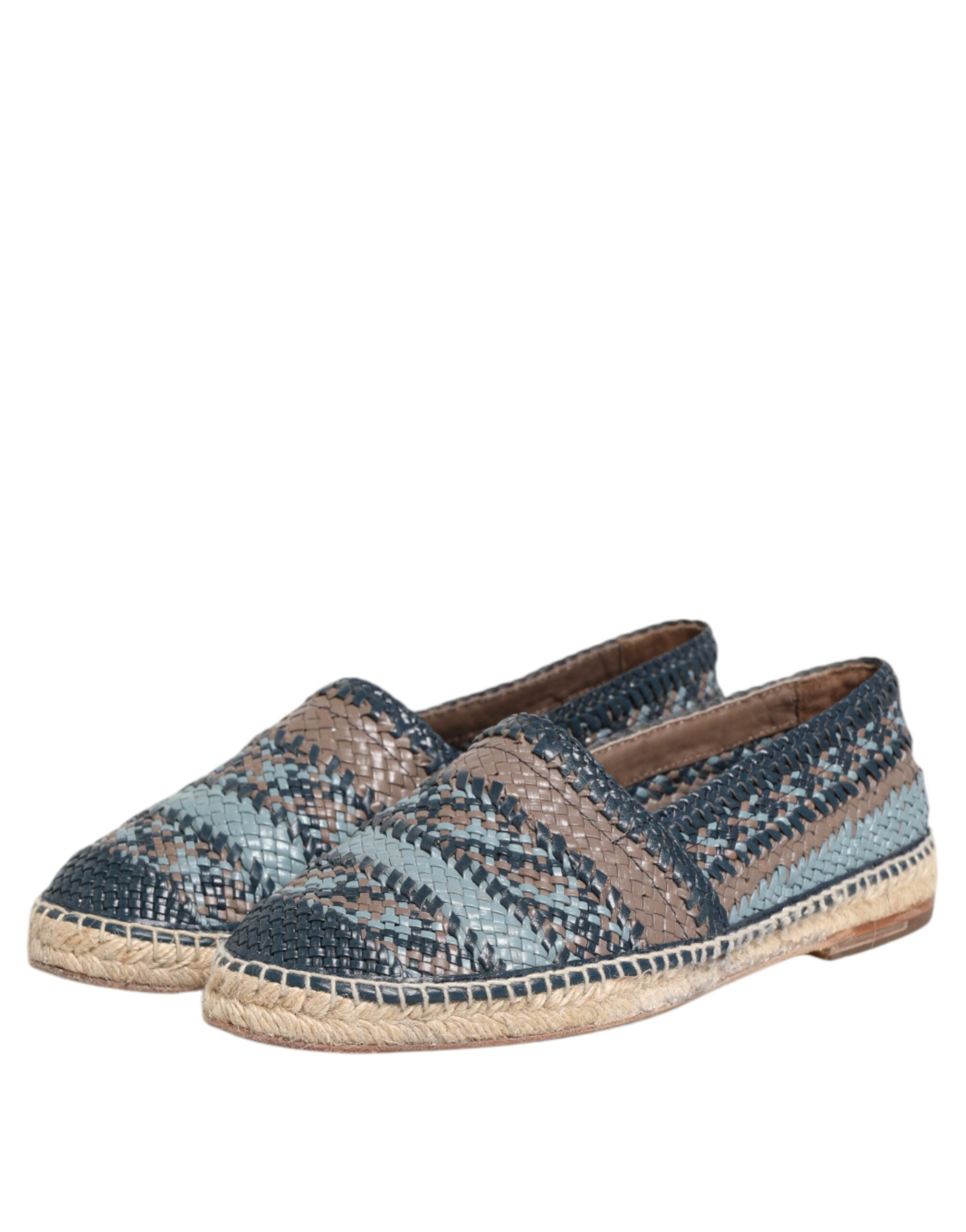 Blue Gray Woven Leather Buffalo Espadrille Shoes