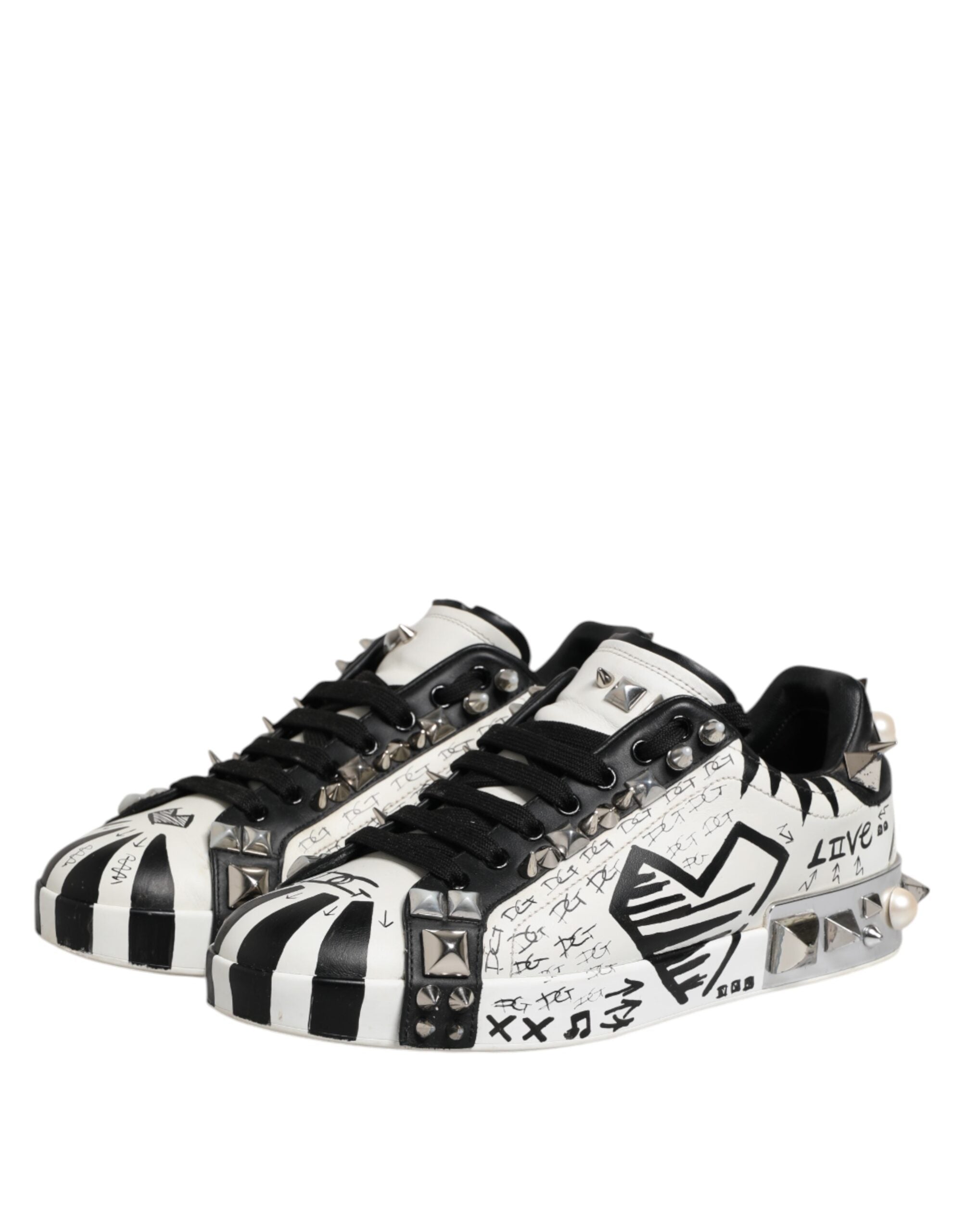Black White Studded Low Top Sneakers Shoes