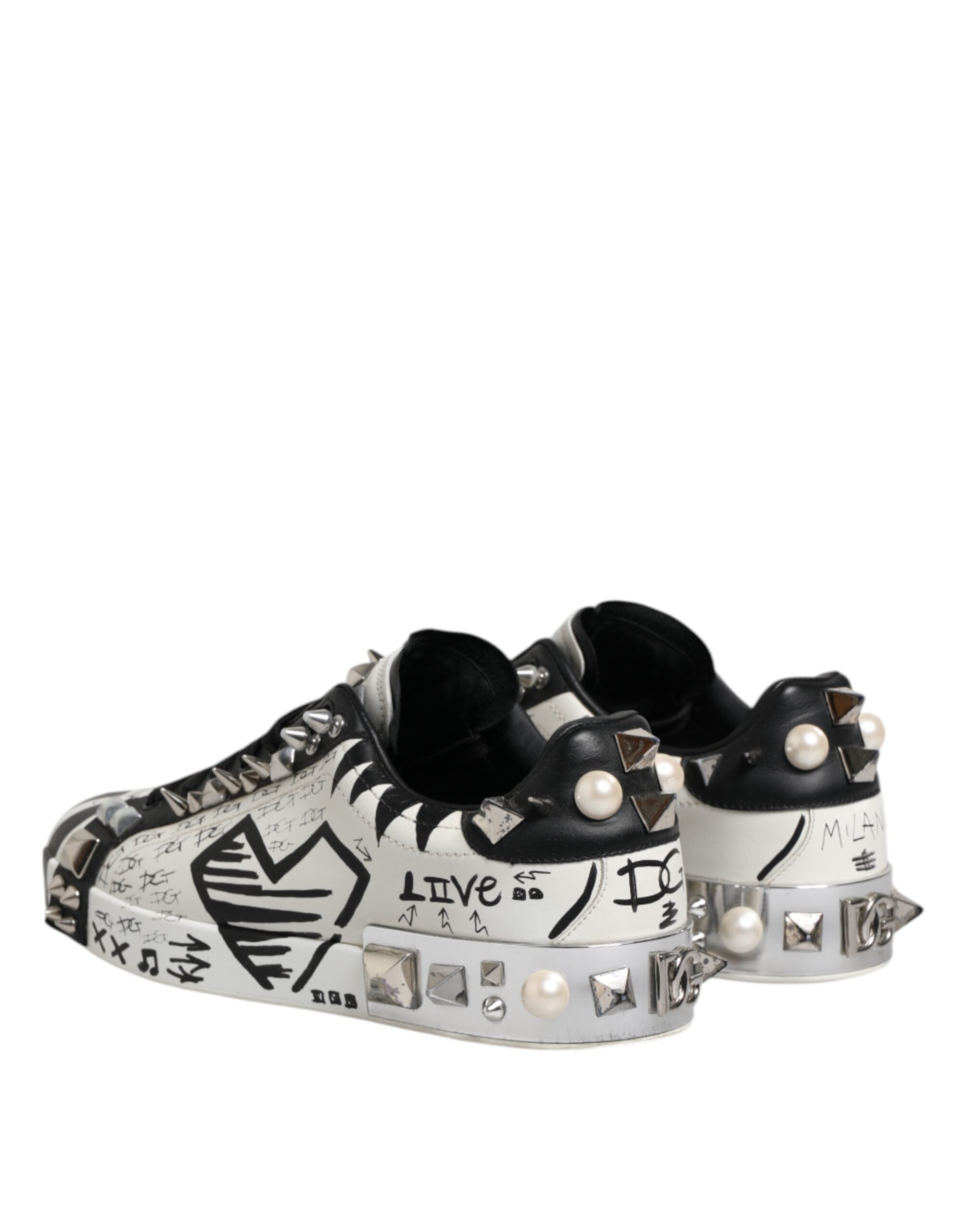 Black White Studded Low Top Sneakers Shoes