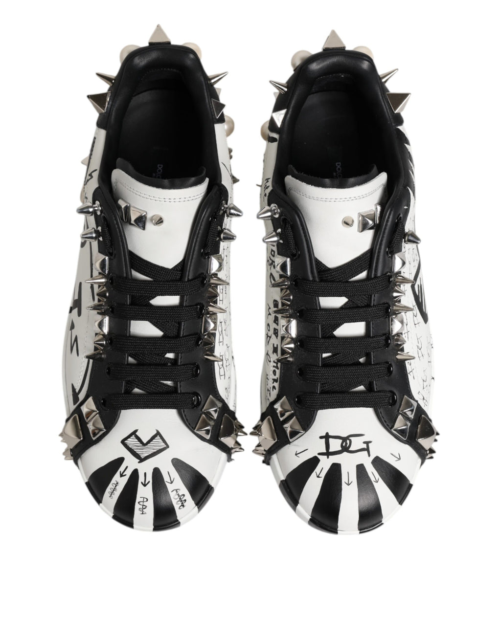 Black White Studded Low Top Sneakers Shoes