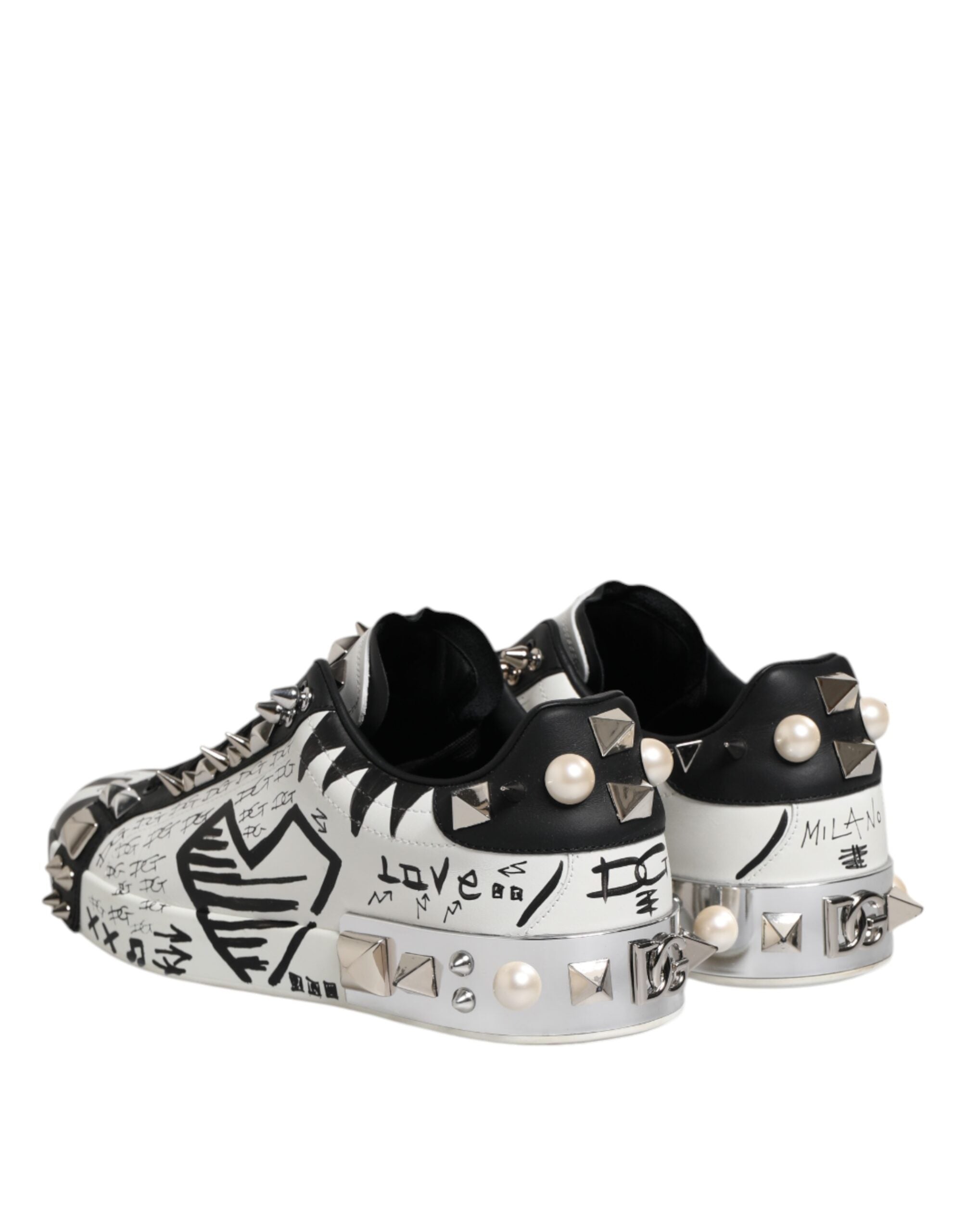 Black White Studded Low Top Sneakers Shoes