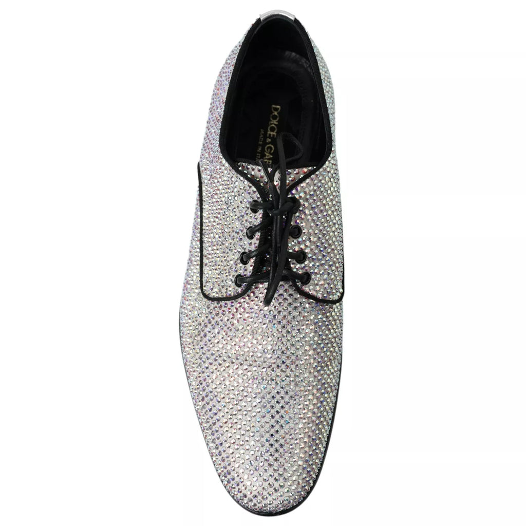 Silver Leather Rhinestones Derby Shoes