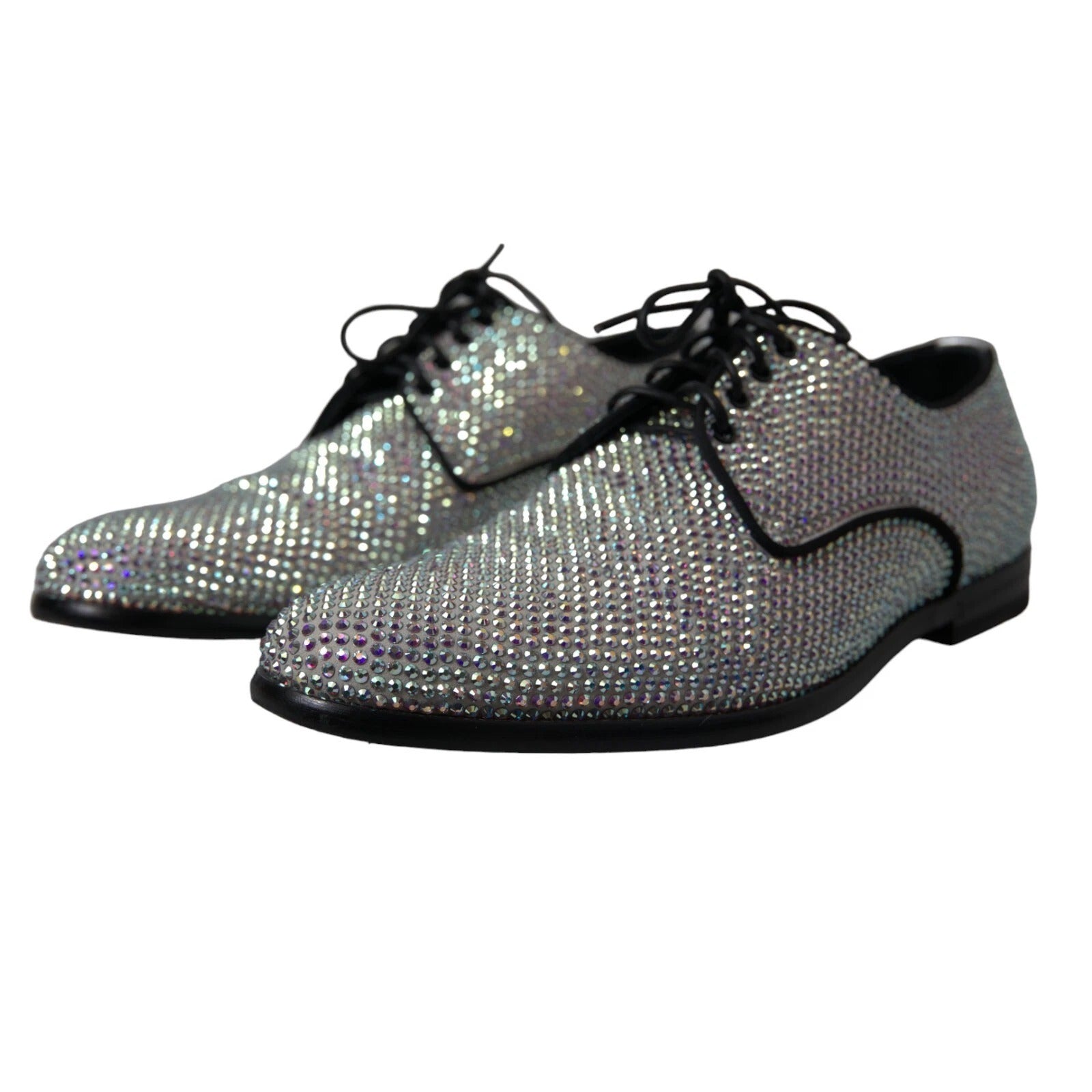 Silver Leather Rhinestones Derby Shoes