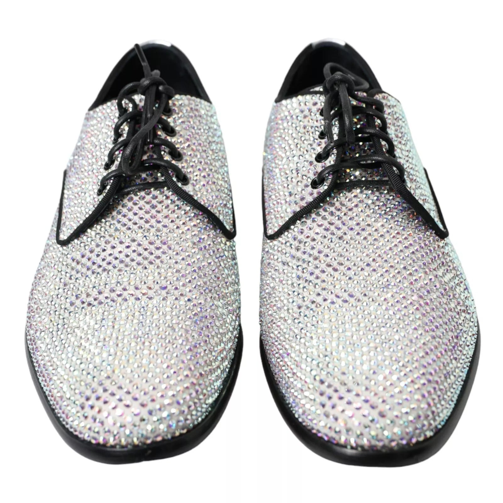 Silver Leather Rhinestones Derby Shoes