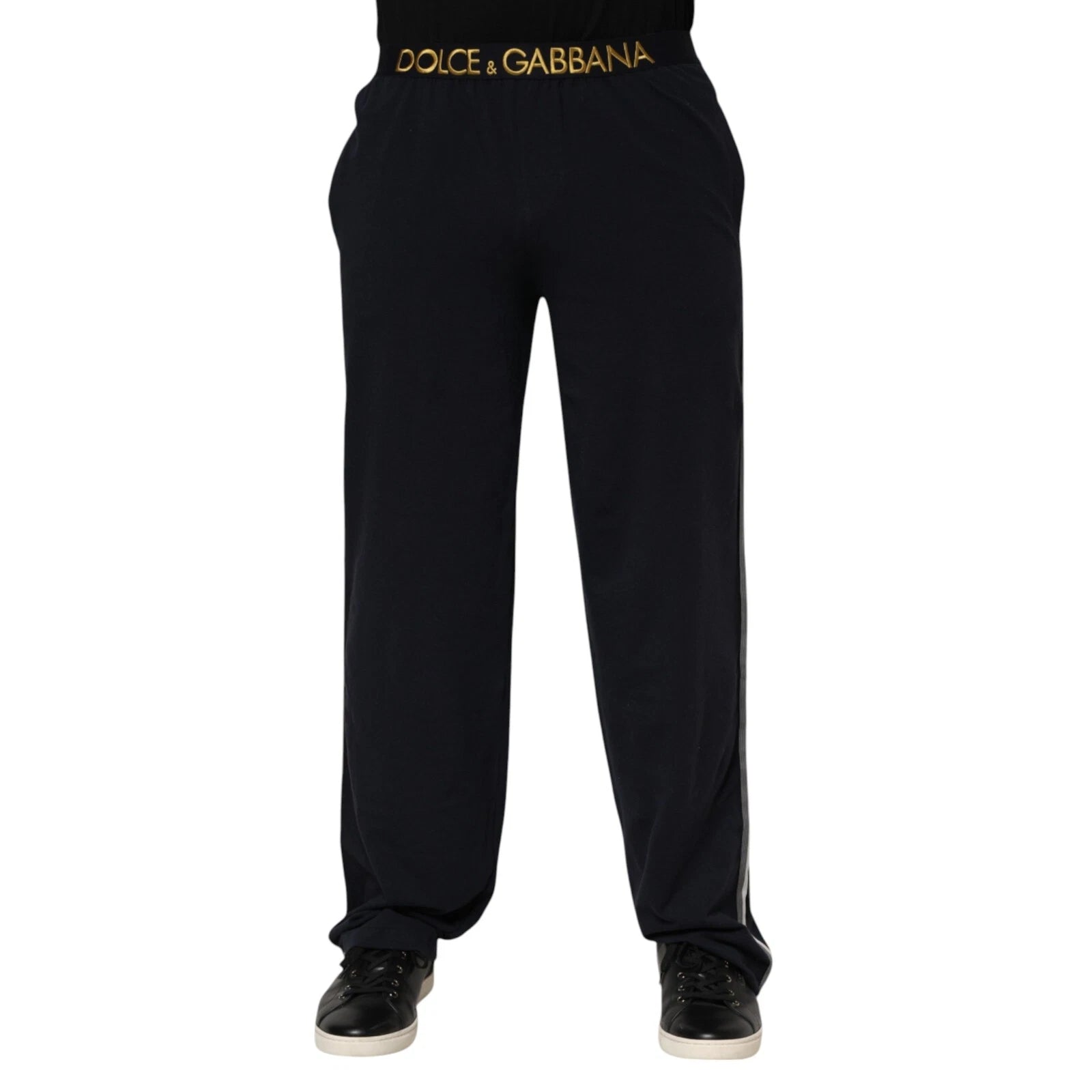 Black Modal Spandex Straight Logo Trouser Pants
