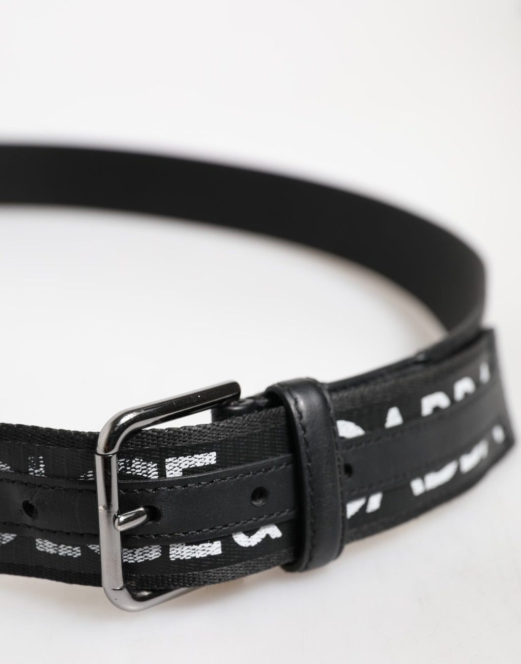 Black Polyester Leather Metal Buckle Belt