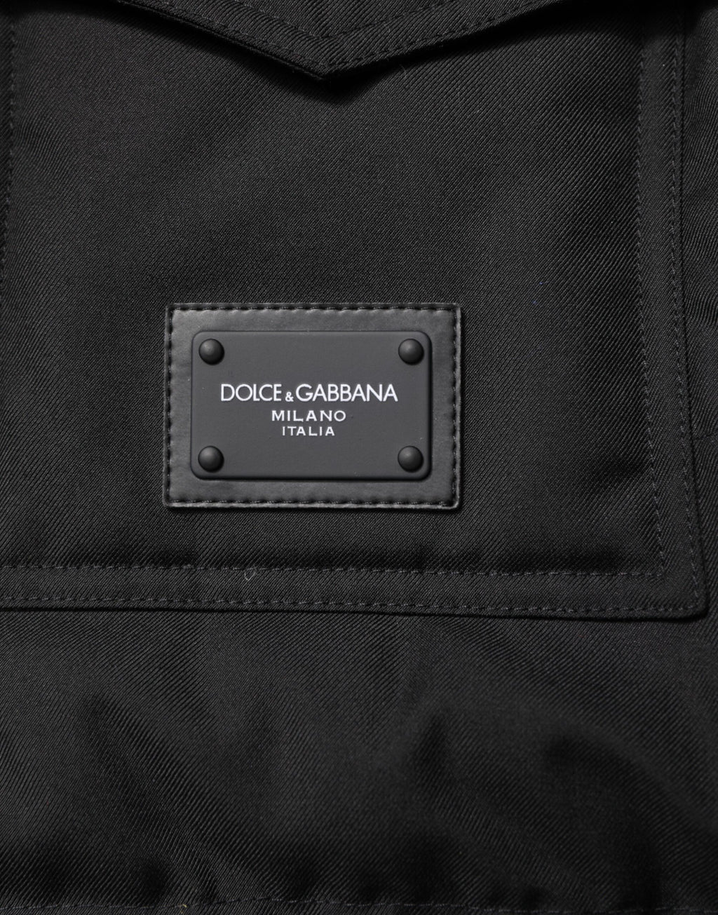Black Sleeveless Parka Logo Plaque Jacket