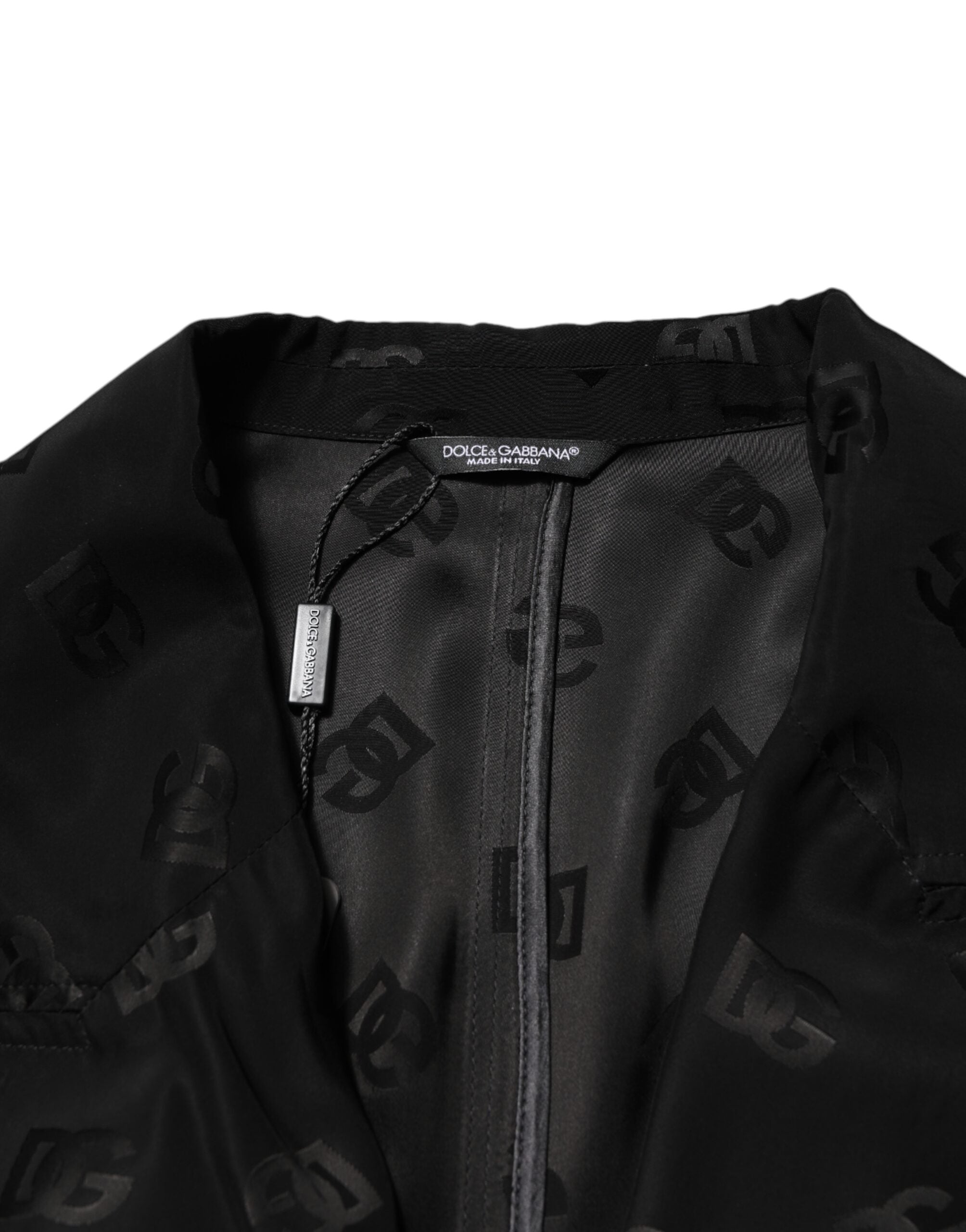 Black Polyester Logo Monogram Coat Jacket
