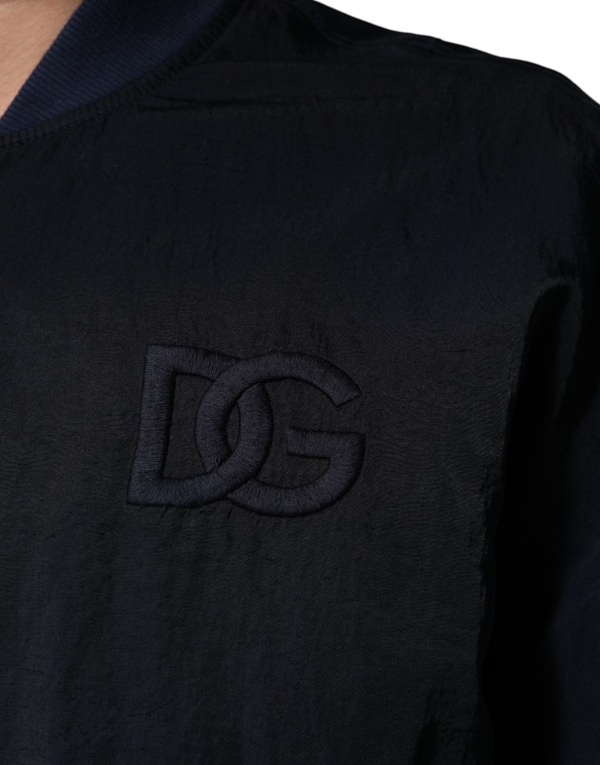 Blue Nylon DG Embroidery Men Bomber Jacket