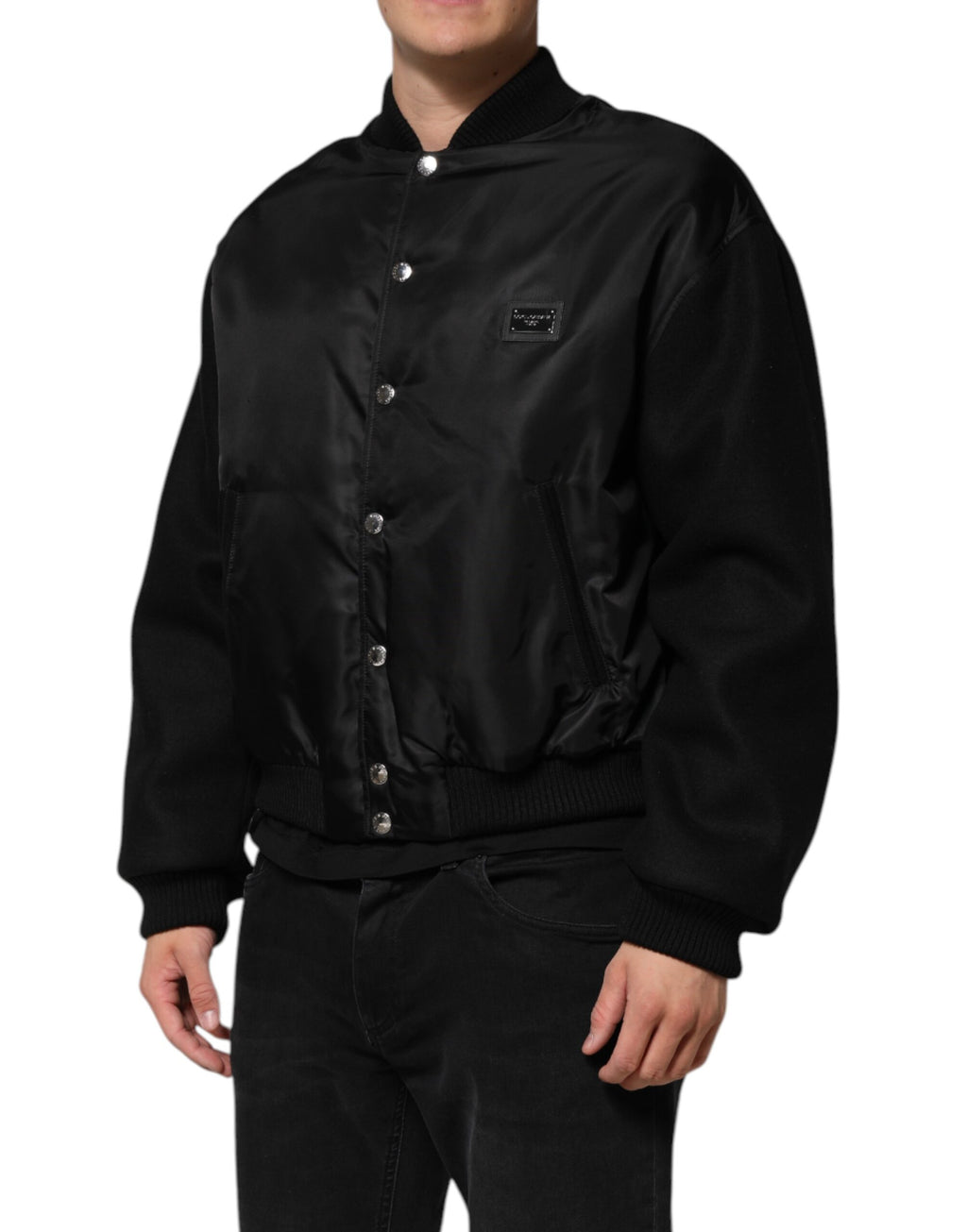 Black Polyester Logo Plaque Bomber Jacket