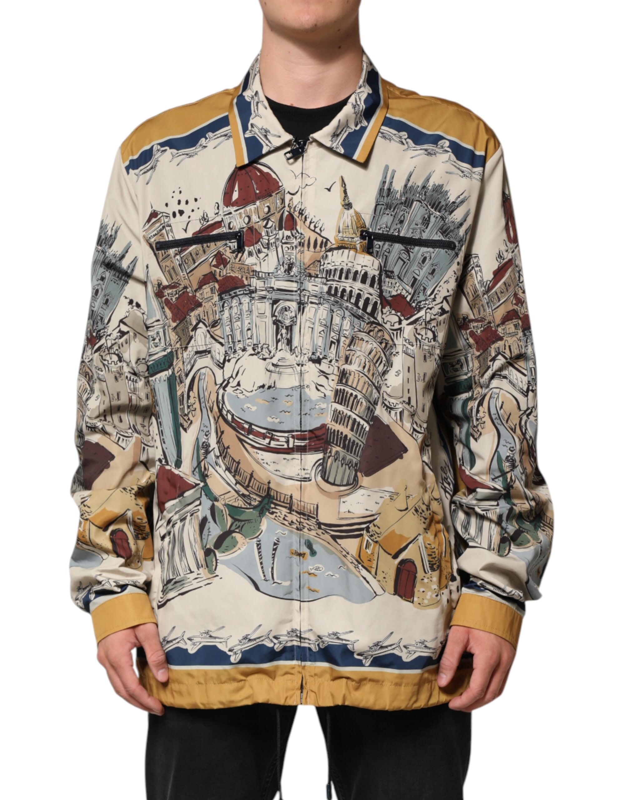Multicolor Italian Motif Men Bomber Jacket