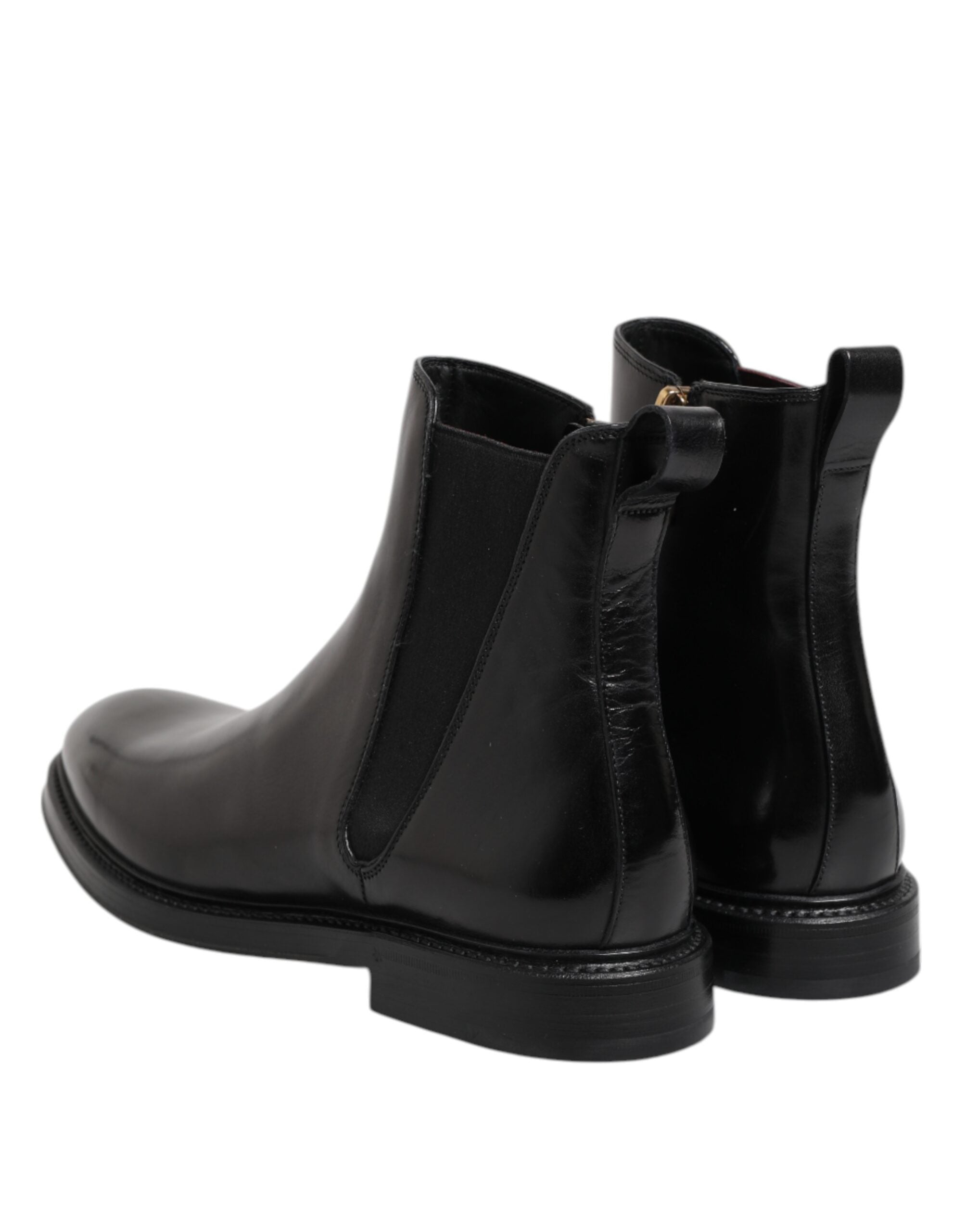 Black Chelsea Leather Mid Calf Boots Shoes