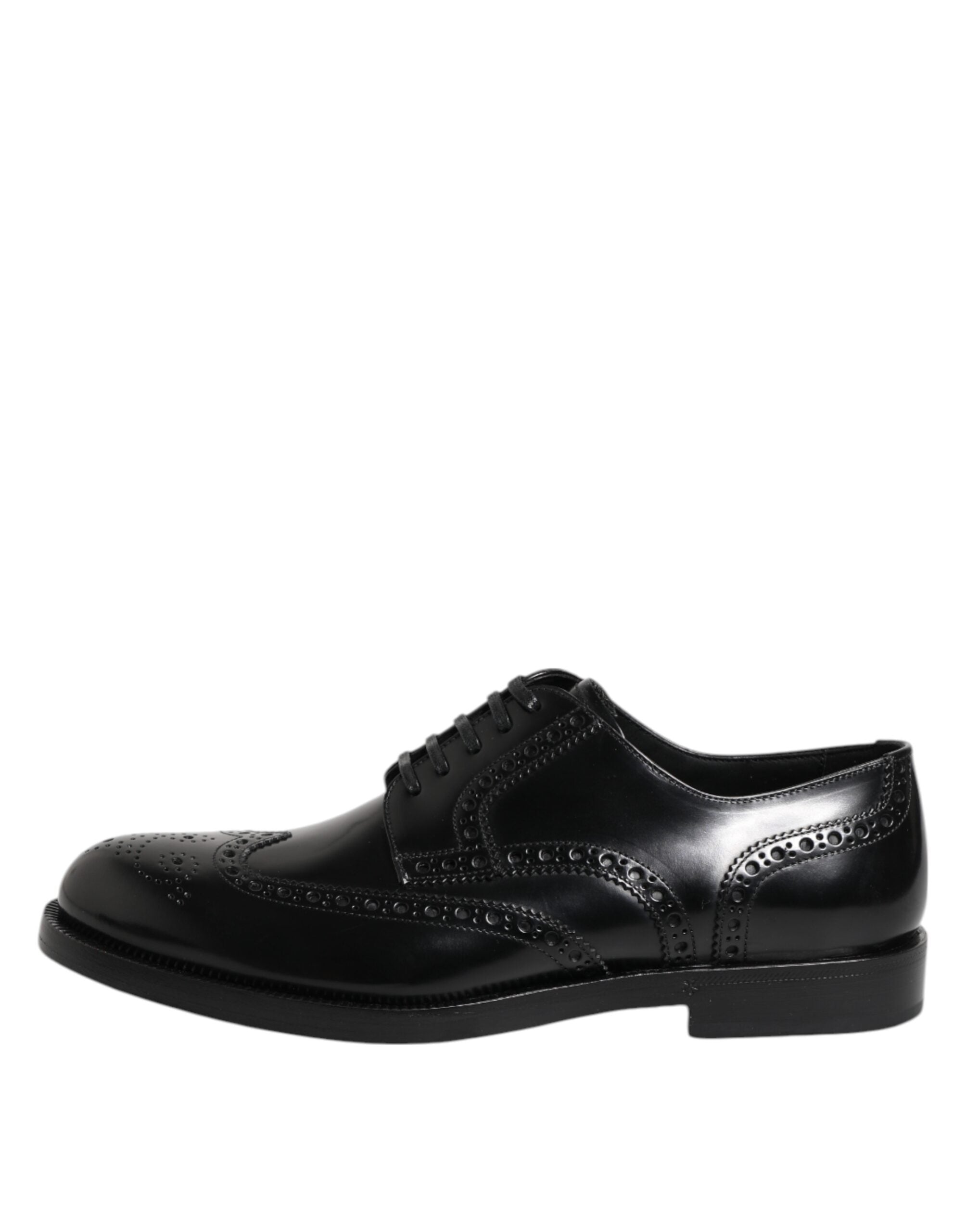 Dolce & Gabbana Black Leather Derby Wingtip Formal Shoes