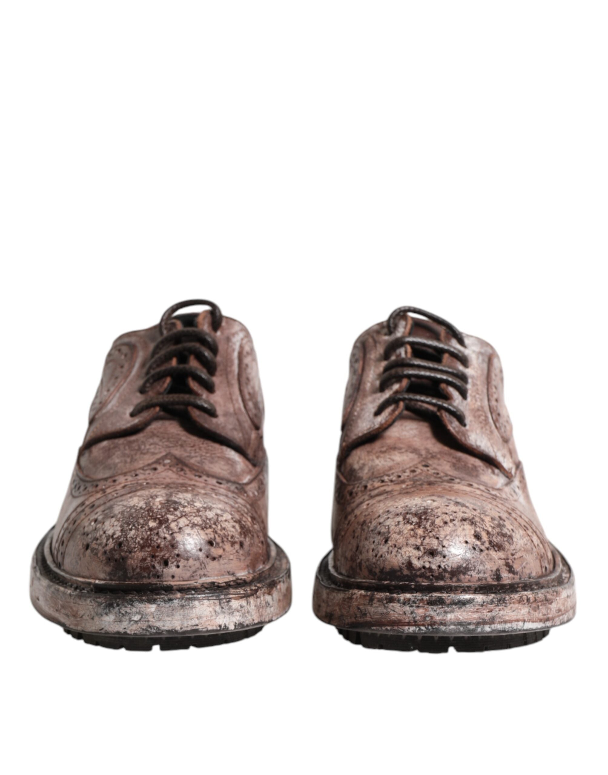 Brown Leather Distressed Brogue Lace Up Shoes