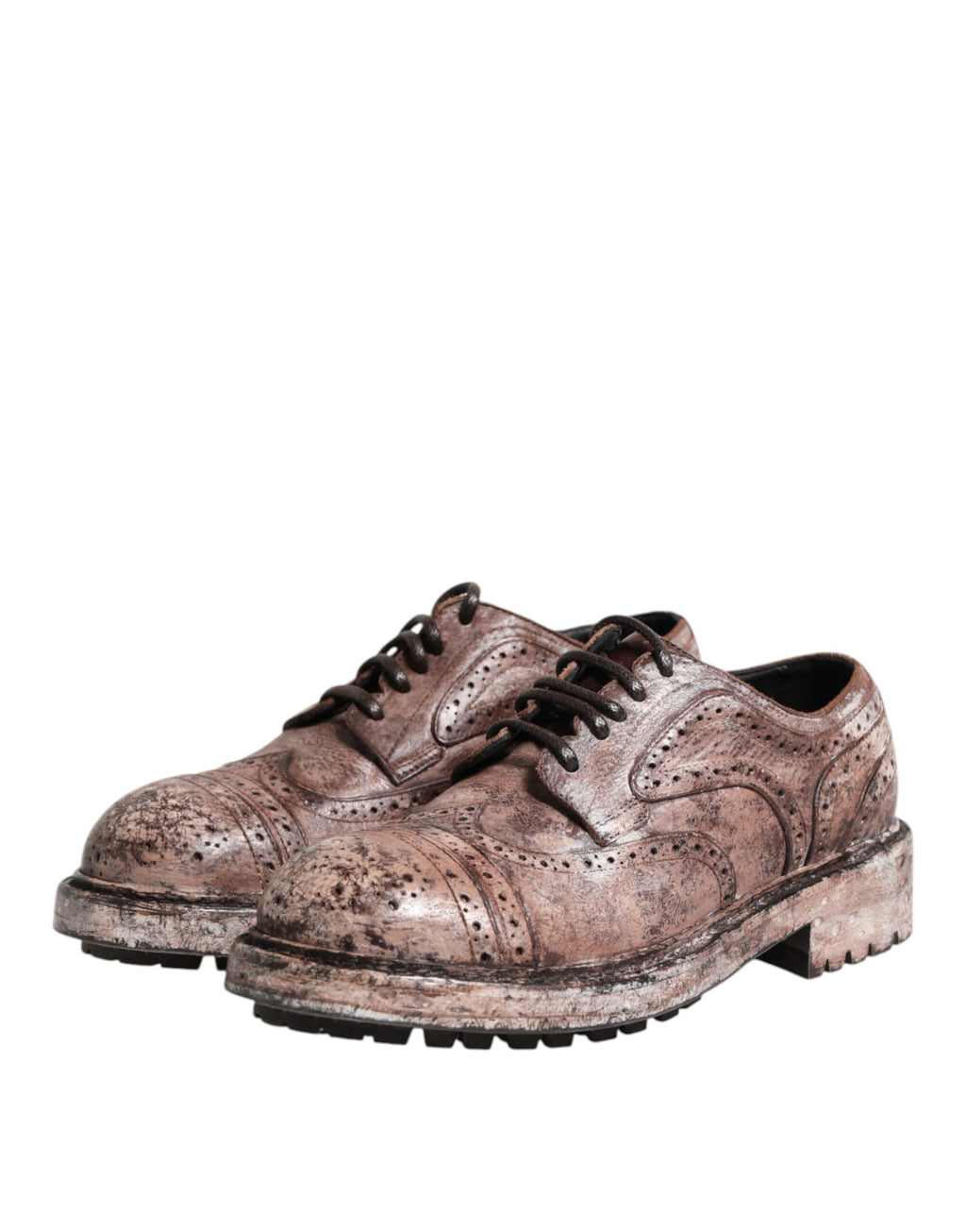Brown Leather Distressed Brogue Lace Up Shoes