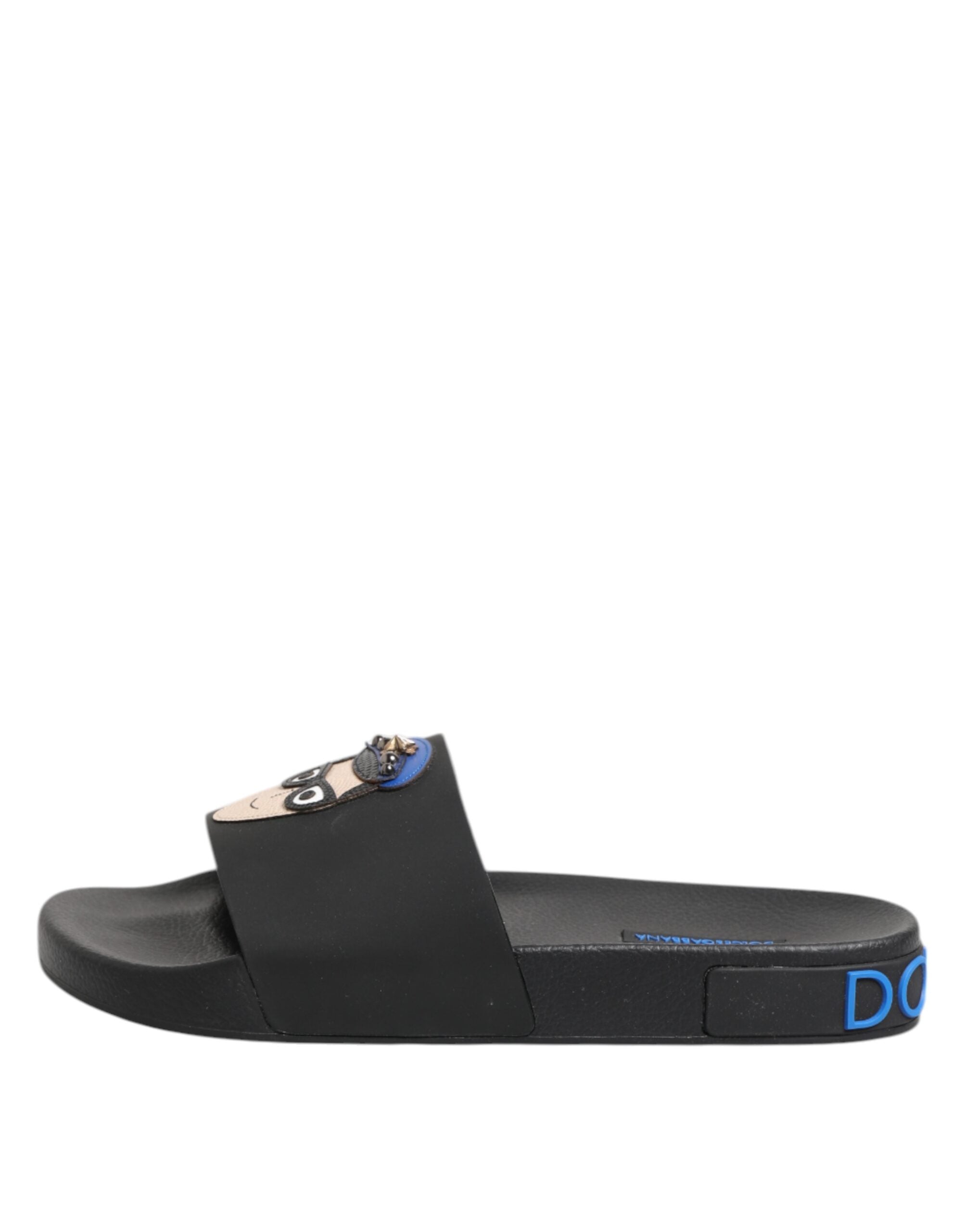Black Leather Slides Flats Beachwear Shoes