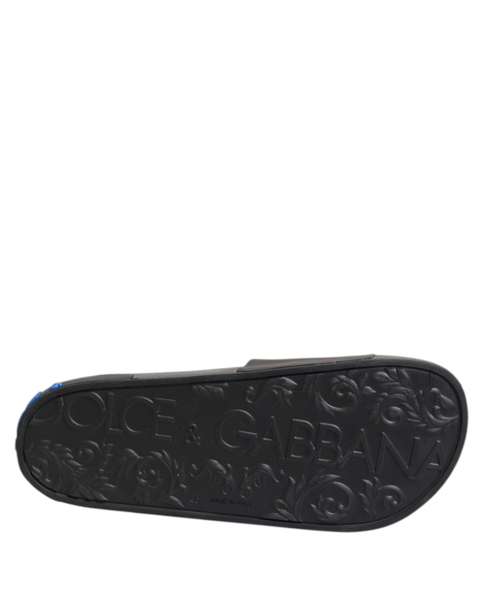 Black Leather Slides Flats Beachwear Shoes