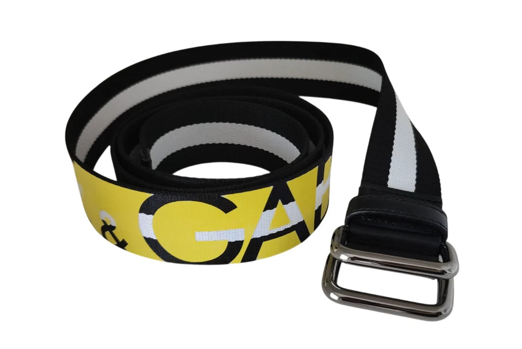 Black Yellow Logo Striped Metal Buckle Belt