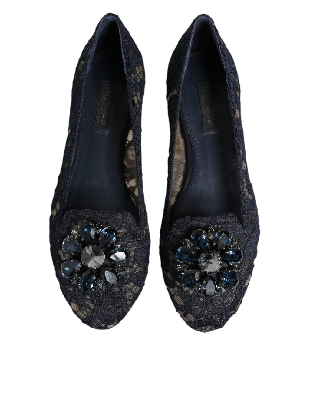 Blue Taormina Lace Crystals Flats Shoes