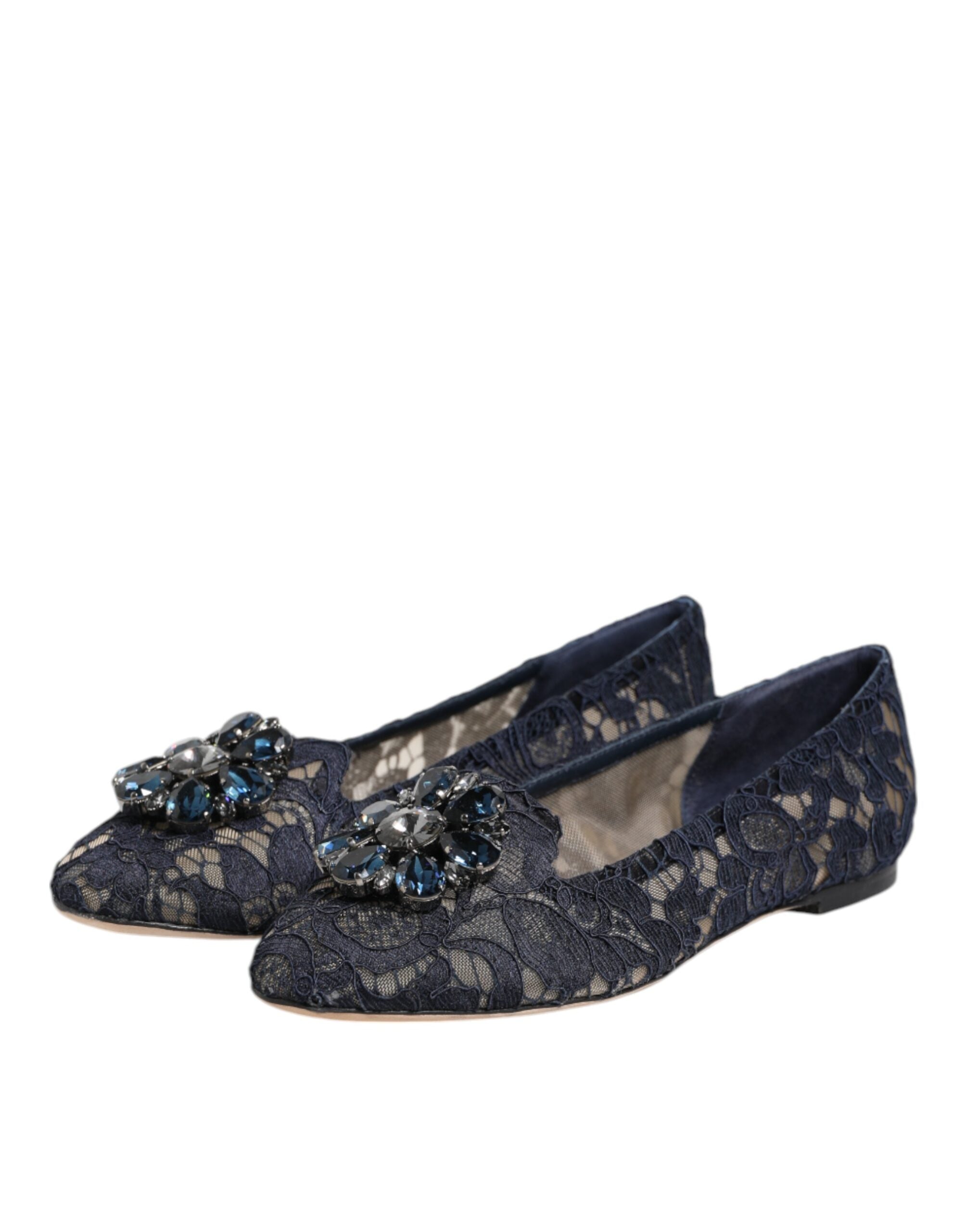Blue Taormina Lace Crystals Flats Shoes