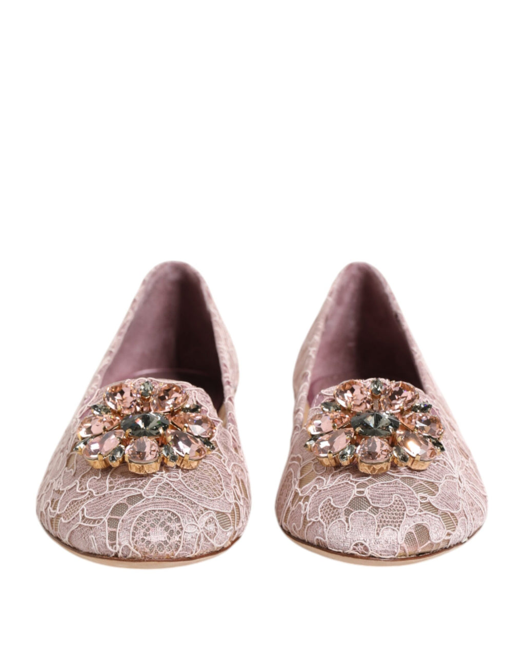 Pink Taormina Lace Crystals Flats Shoes