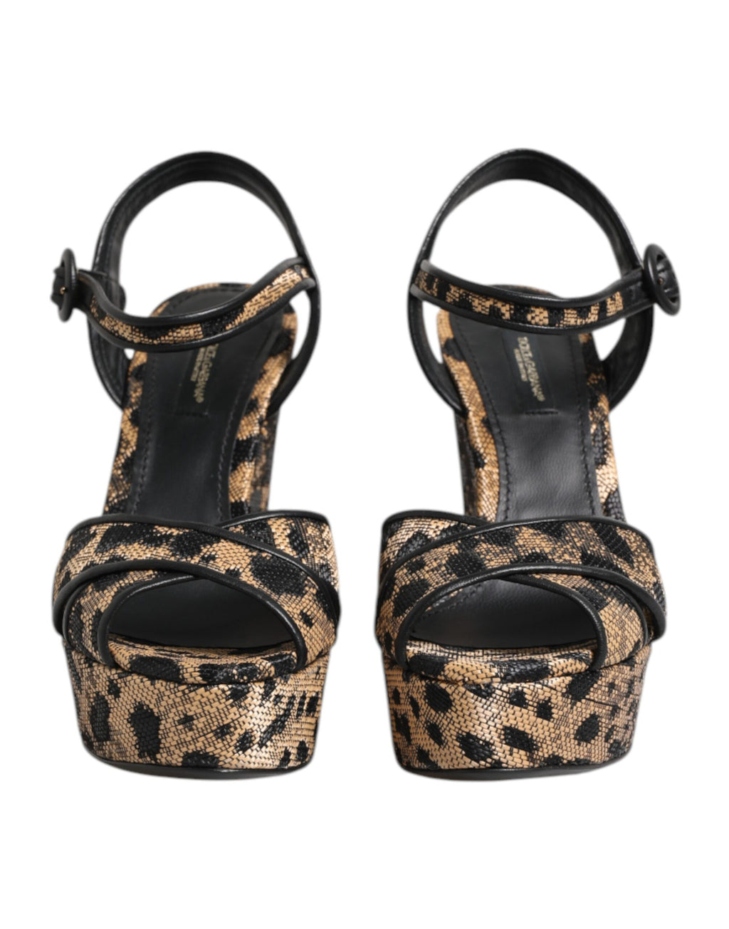 Brown Leopard Wedges Ankle Strap Sandals Shoes