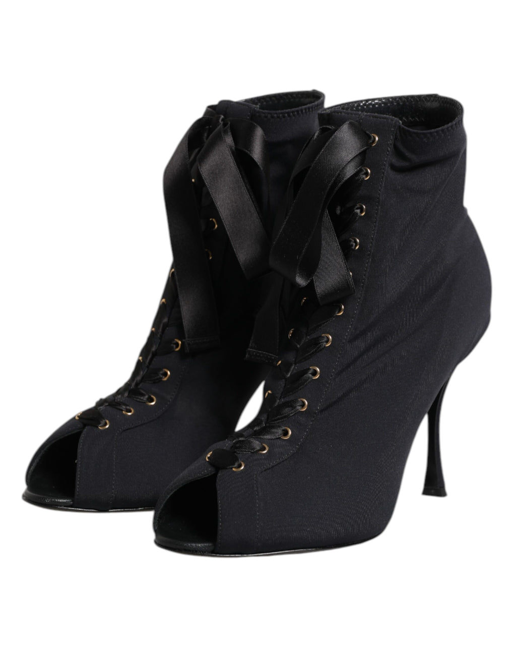 Black Stiletto Heels Lace Up Boots Shoes