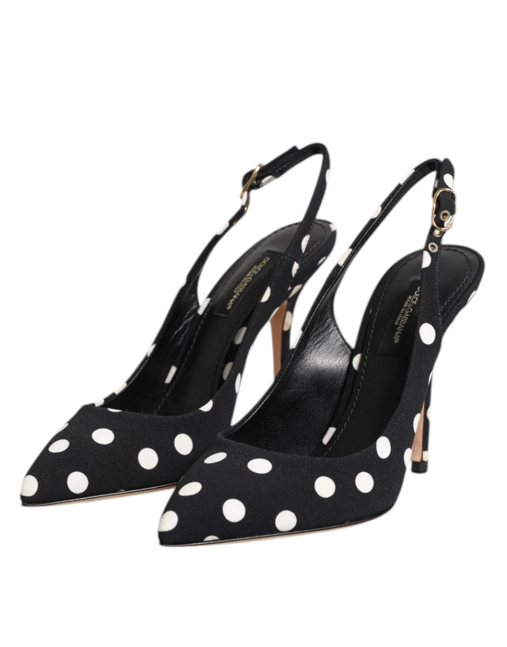 Black White Dotted Stiletto Slingback Shoes