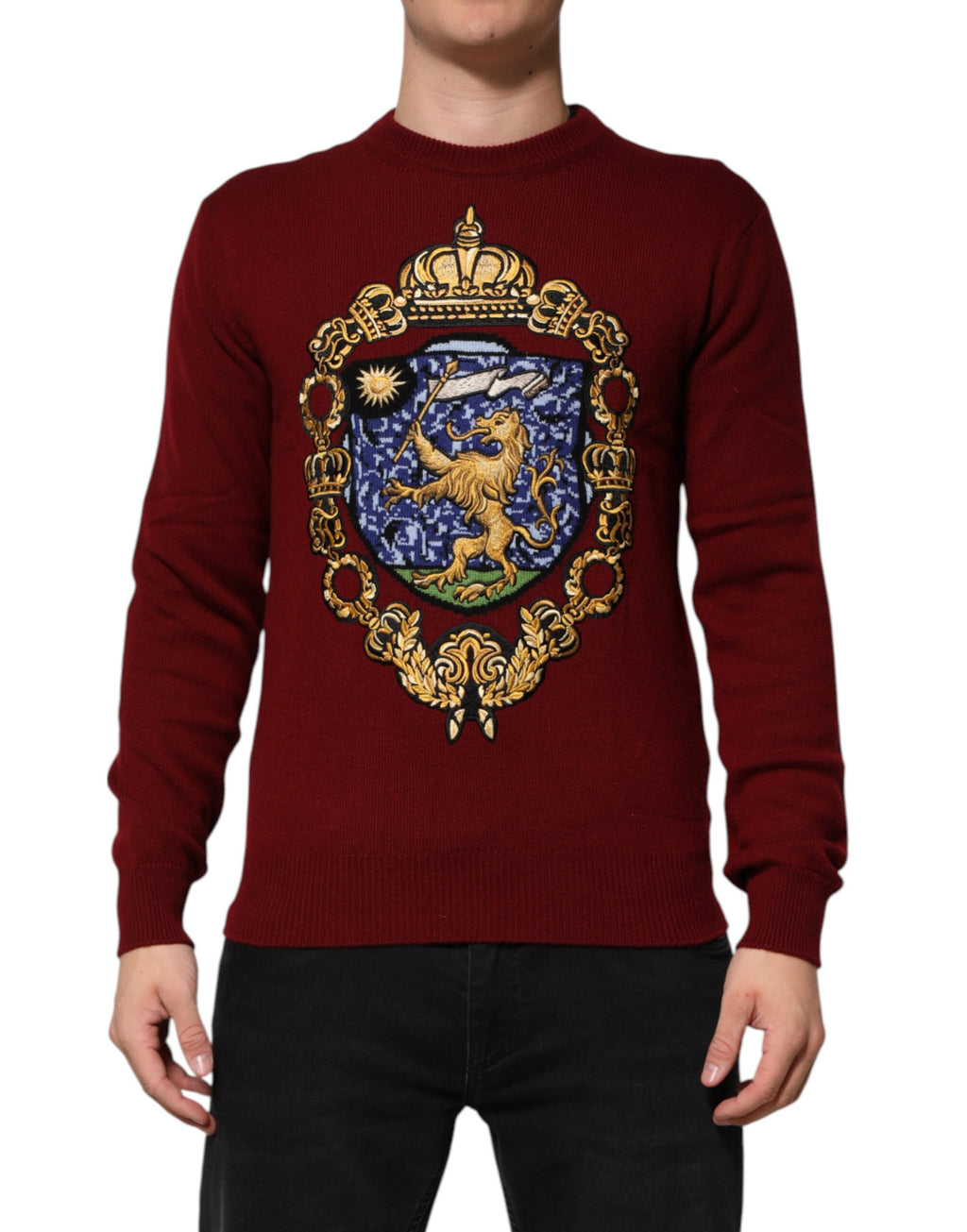 Burgundy Cashmere Lion Crest Pullover Sweater